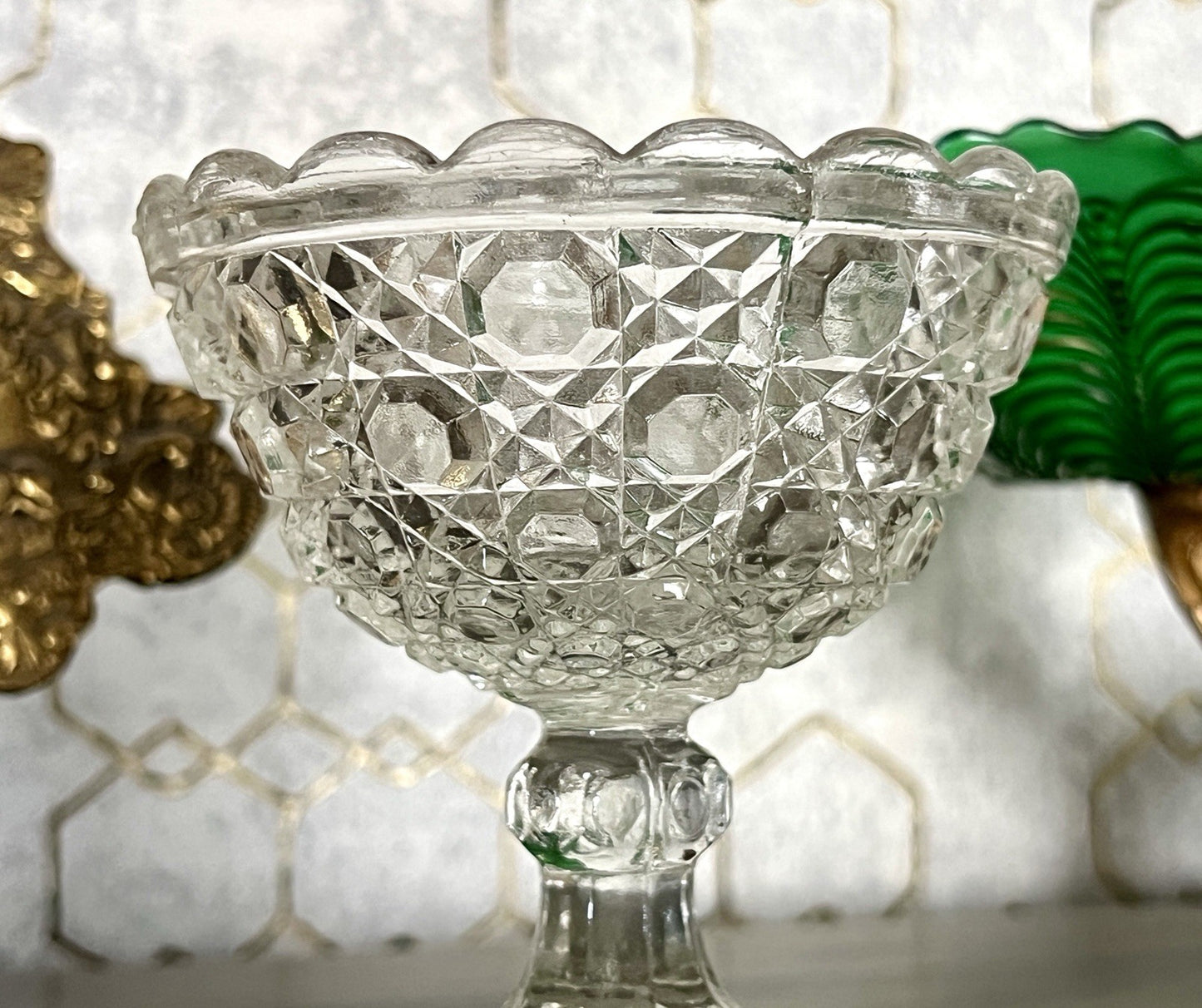 Antik Jugendstil Art Déco Pressglas Glas Fußschale Schale Zuckerschale