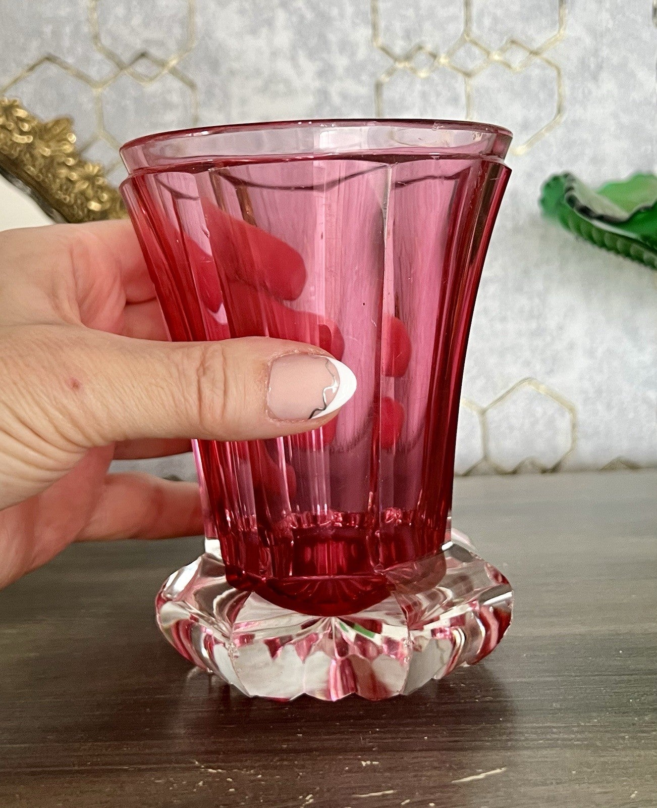 Antik Fußbecher Rubinrot Becher Weinglas Ranftbecher Glas goldrubin
