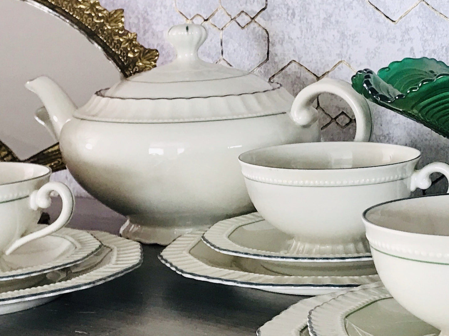 Antik Edel Art Déco Porzellan Kaffeeservice 8 Pers. SCHÖN Schlaggenwald Böhmen