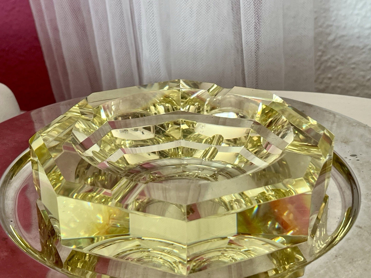 Antik? 3020g! Vintage Murano ? Aschenbecher Ascher Citrin gelb Kristallglas