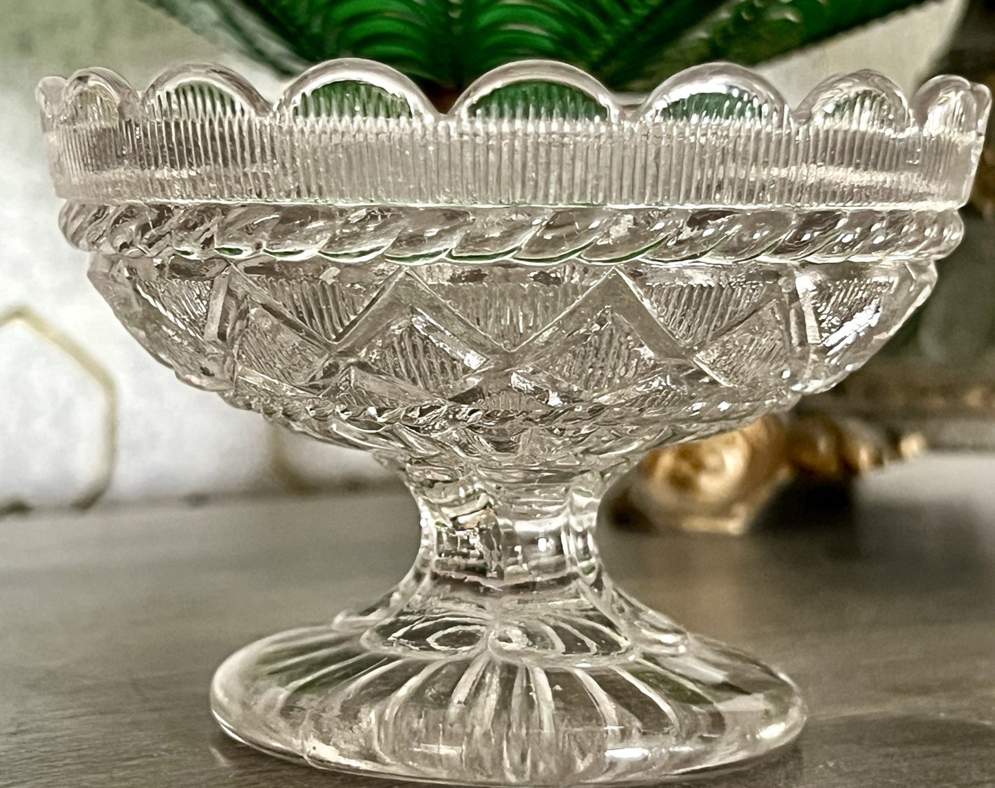Antik Jugendstil Art Déco Pressglas Glas Fußschale Schale Zuckerschale