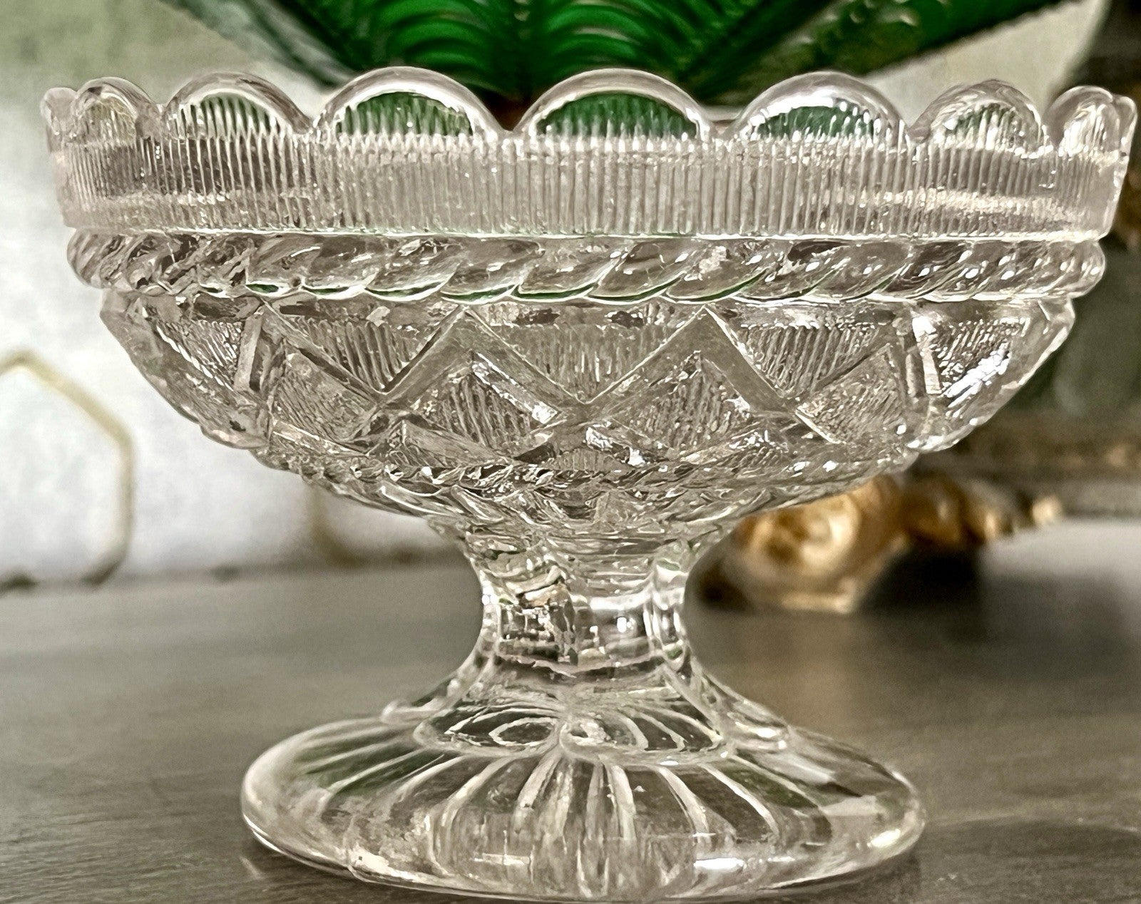 Antik Jugendstil Art Déco Pressglas Glas Fußschale Schale Zuckerschale