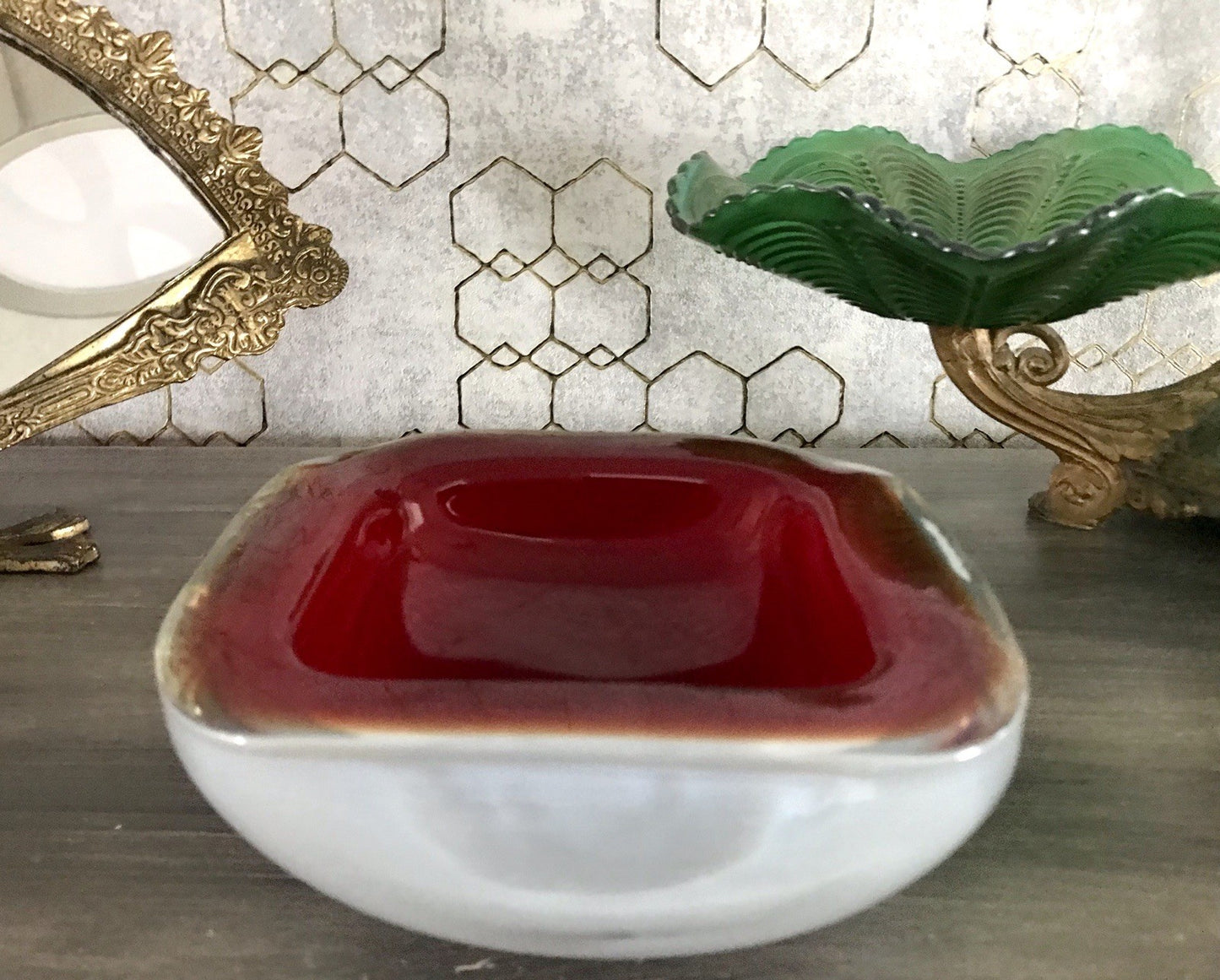 Vintage 60er Murano Glas Schale Barovier? Rot weiß gelb edel