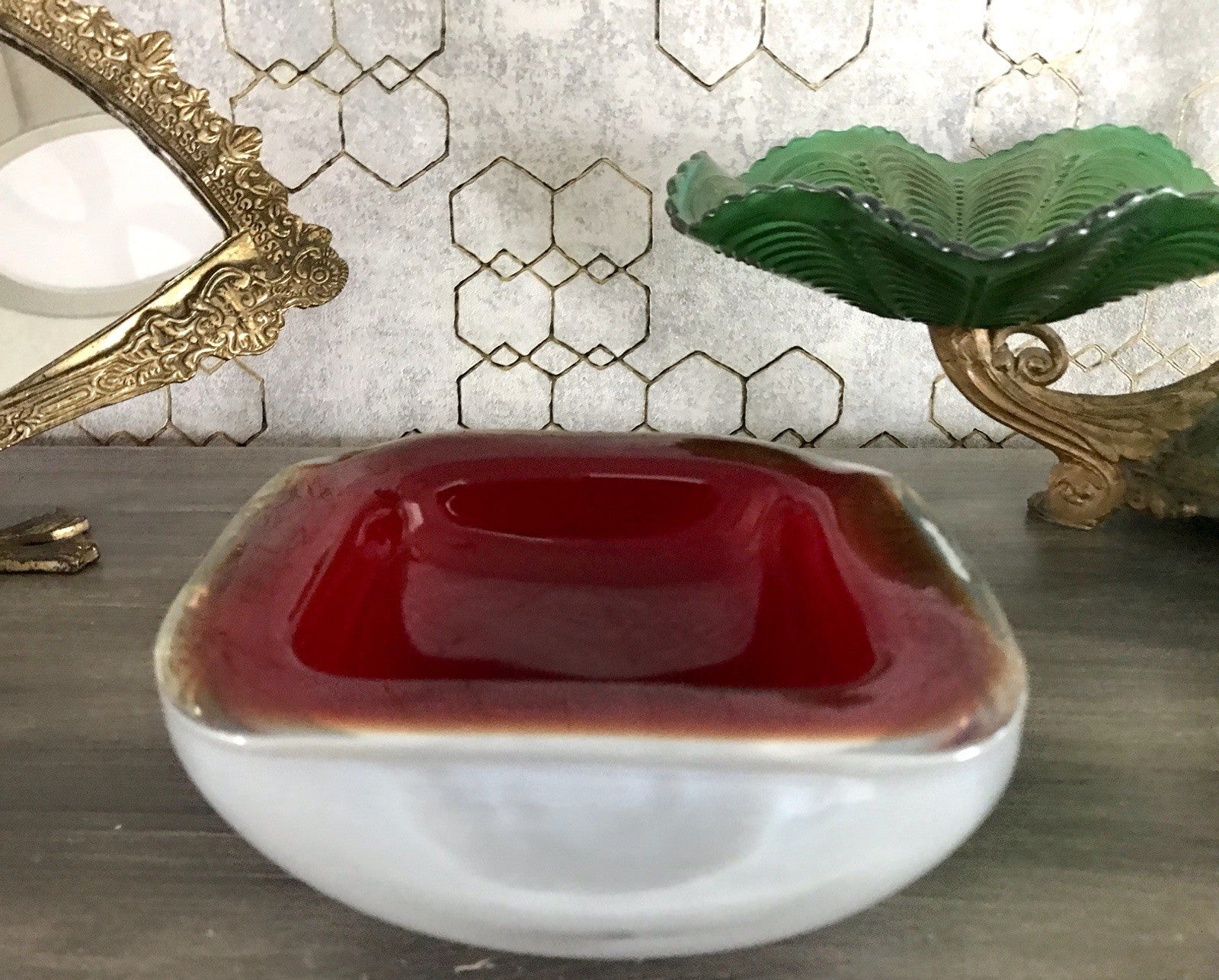 Vintage 60er Murano Glas Schale Barovier? Rot weiß gelb edel