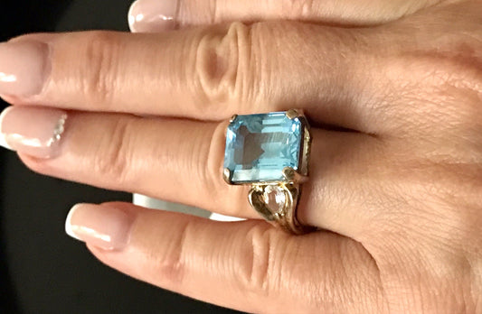 Vintage alt Damen Ring blauer Stein Silber vergoldet 925 Gr.56 17,8 wunderschön!