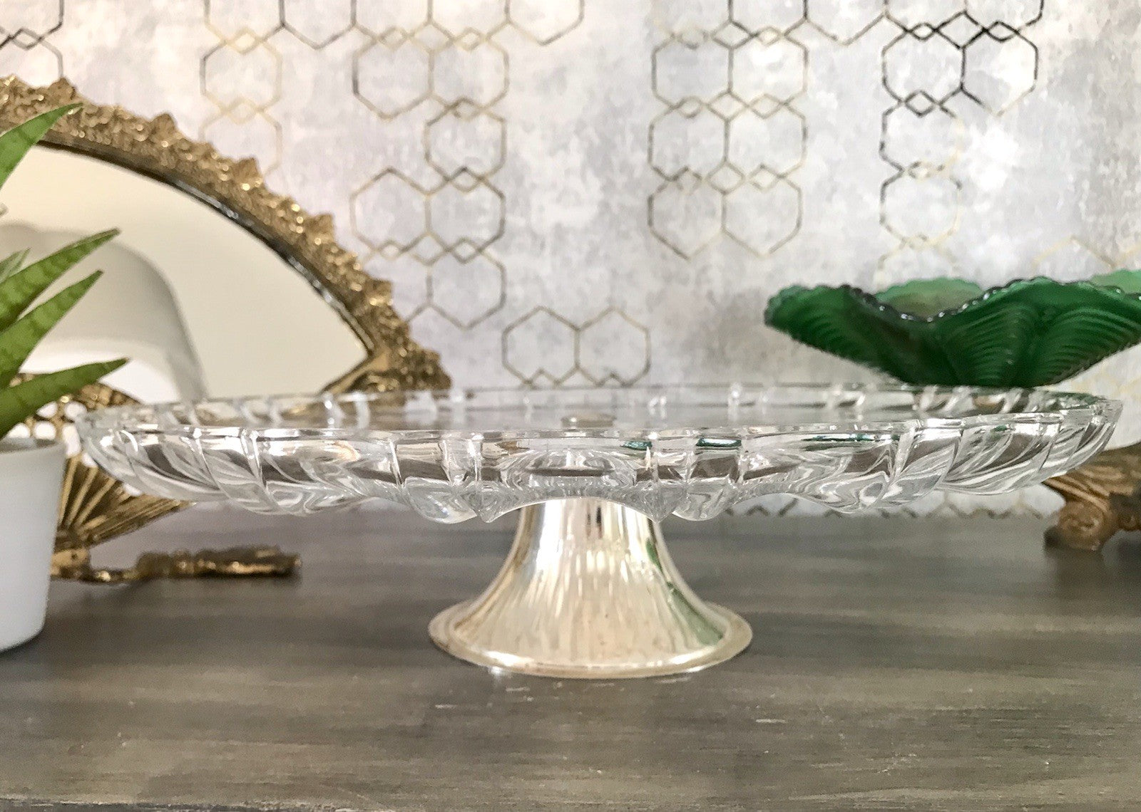 Vintage Tortenständer Tortenplatte Glas Kristallglas Bleikristall