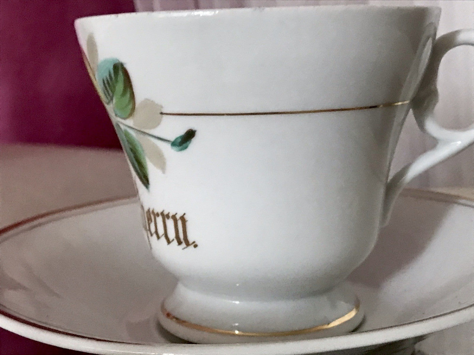 Antik Porzellan Andenken Becher Gedeck Sammeltasse Tasse „Dem Hausherrn“