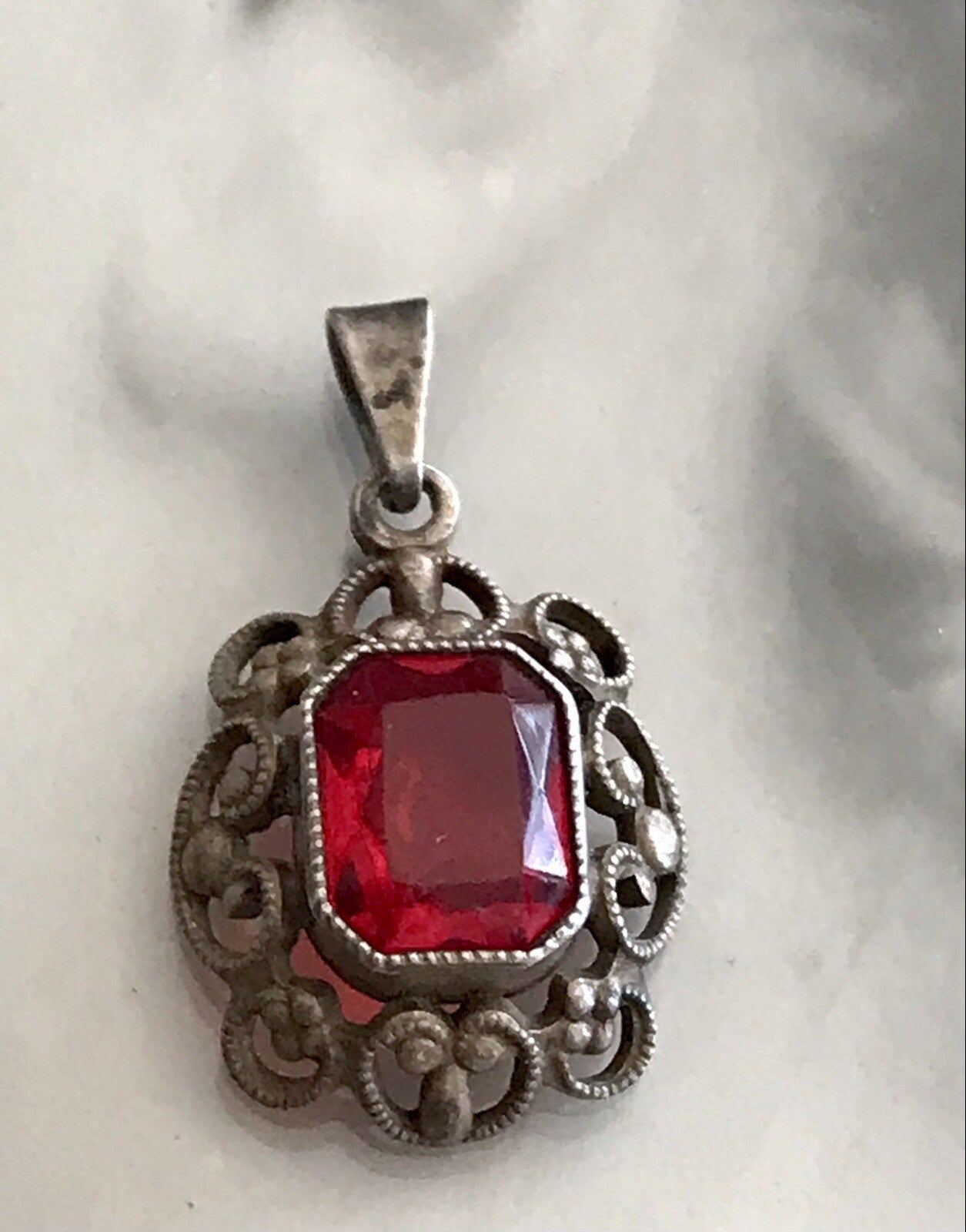 Antik Jugendstil Art Déco Edel Anhänger 835 Silber SUPER Design roter Stein