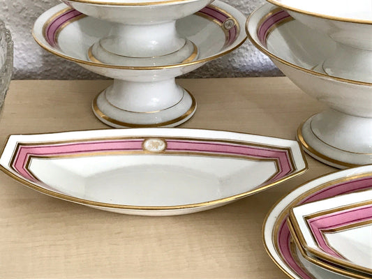 Antik Biedermeier Porzellan 1 Schiffchen Schale  ~1845 Ligatur Monogramm JR