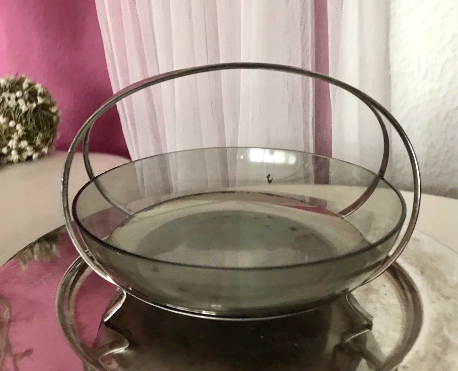 WMF ? Vintage Schale versilbert 50er 60er Mid Century Rauchglas Einsatz MCM
