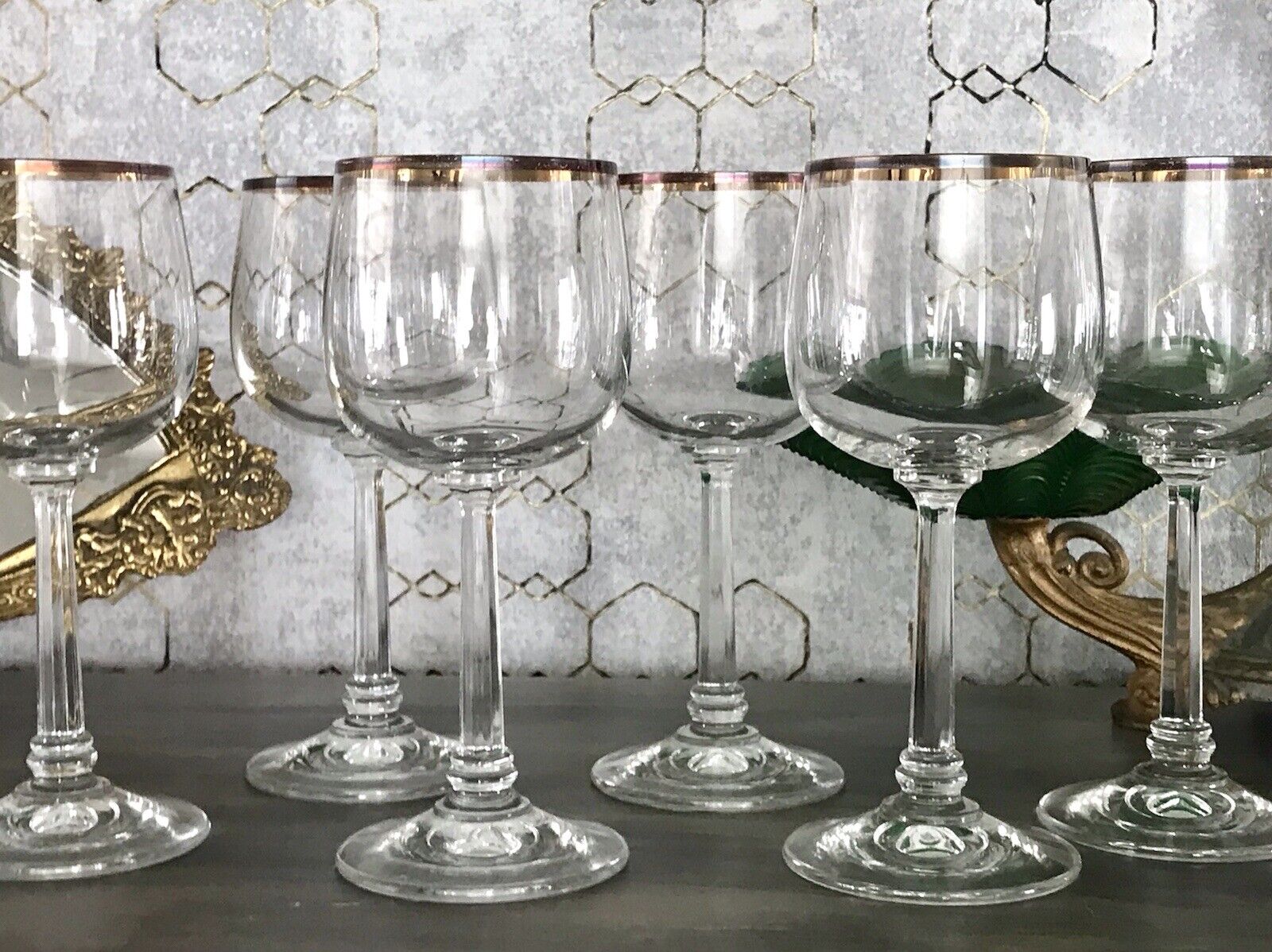 Art Déco Stil 6 Gläser Weingläser Weißweingläser Glas Goldrand Lausitzer