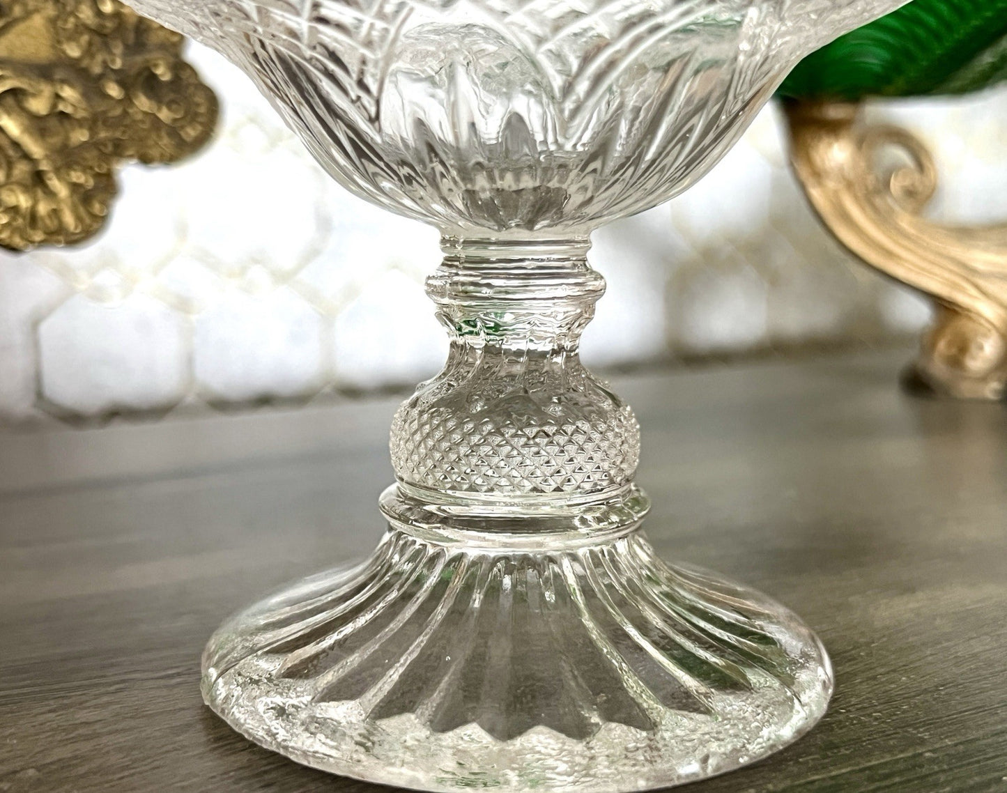 Antik Jugendstil Art Déco Pressglas Glas Fußschale Schale Zuckerschale
