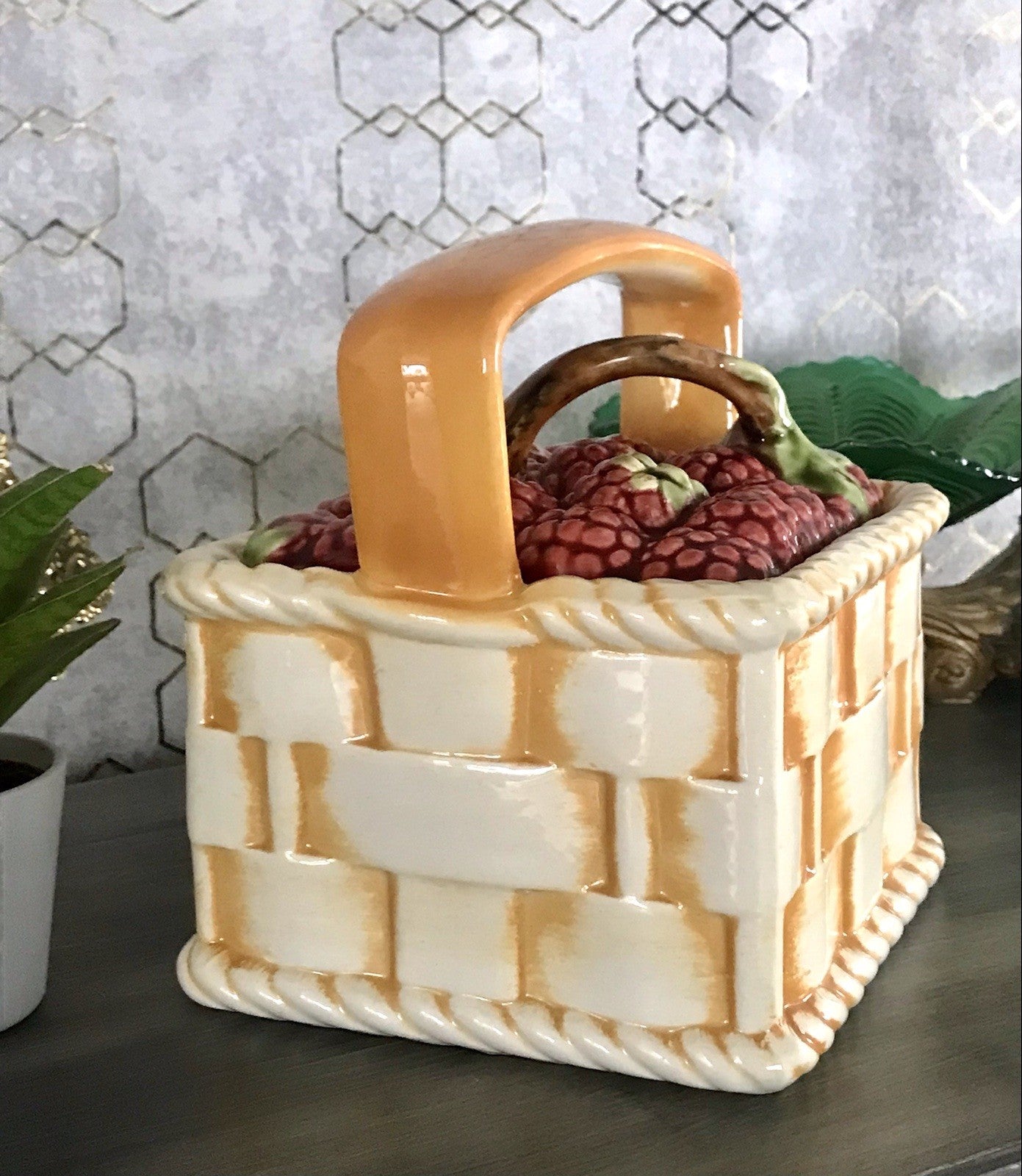 Antik Sarreguemines France Majolika Keramik  Korb Zierschale Schale Obstkorb