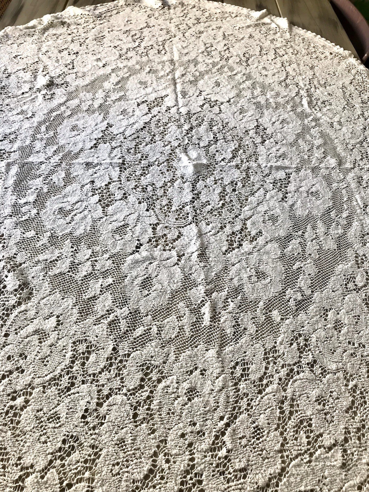 Antik Filetspitze Tischdecke Rund oval weiß Baumwolle Spitze Landhaus
