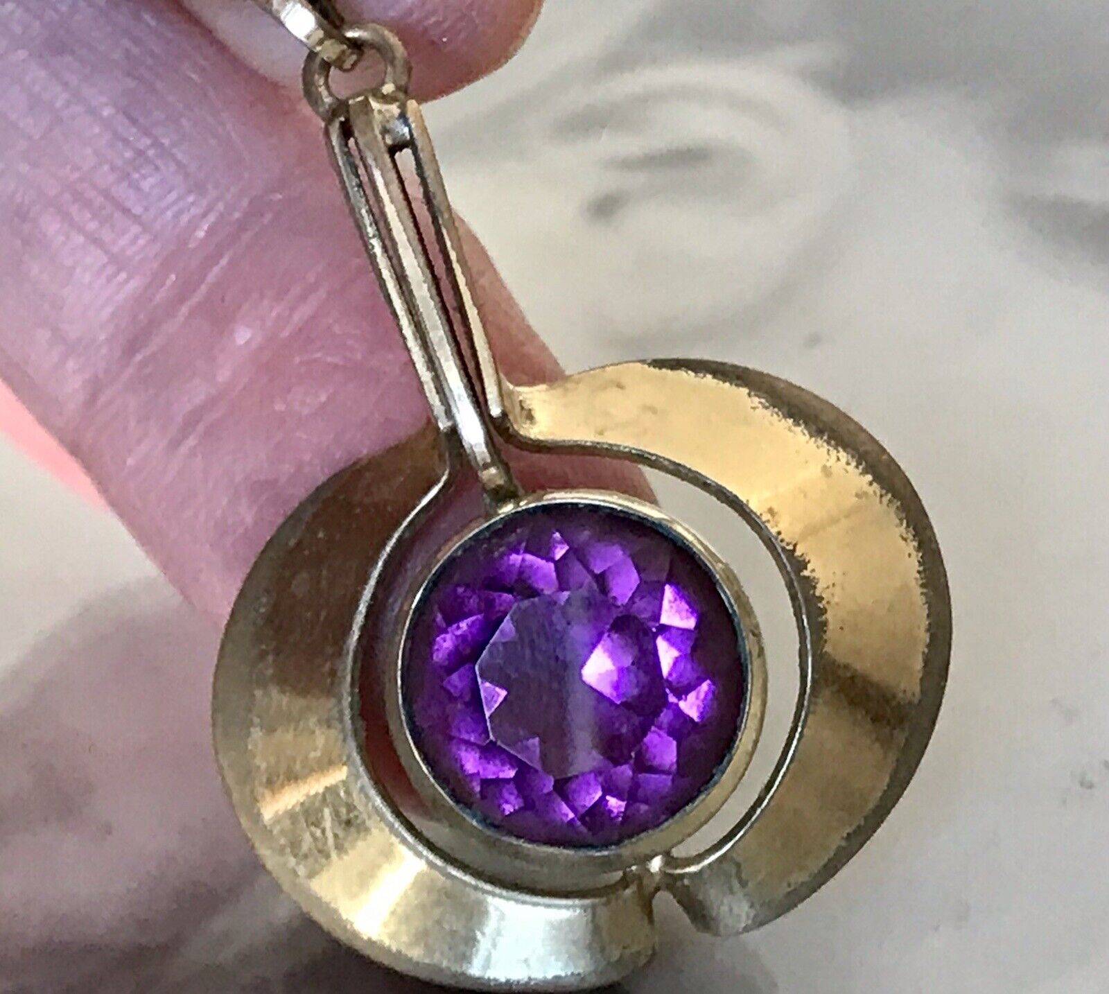 Vintage TeKa Designer Anhänger lila Stein Amethyst? Amerik. Doublè vergoldet