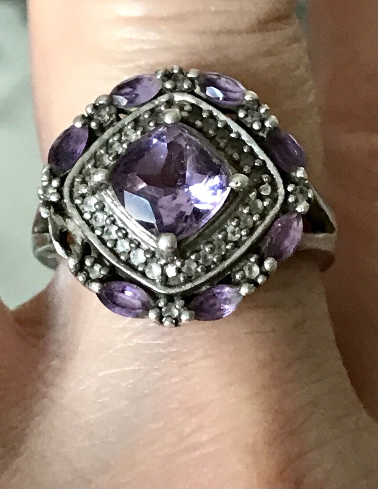 Antik Art Déco Edel DAMEN RING Silber 925 Amethyste Gr.57 58 18,1 18,5