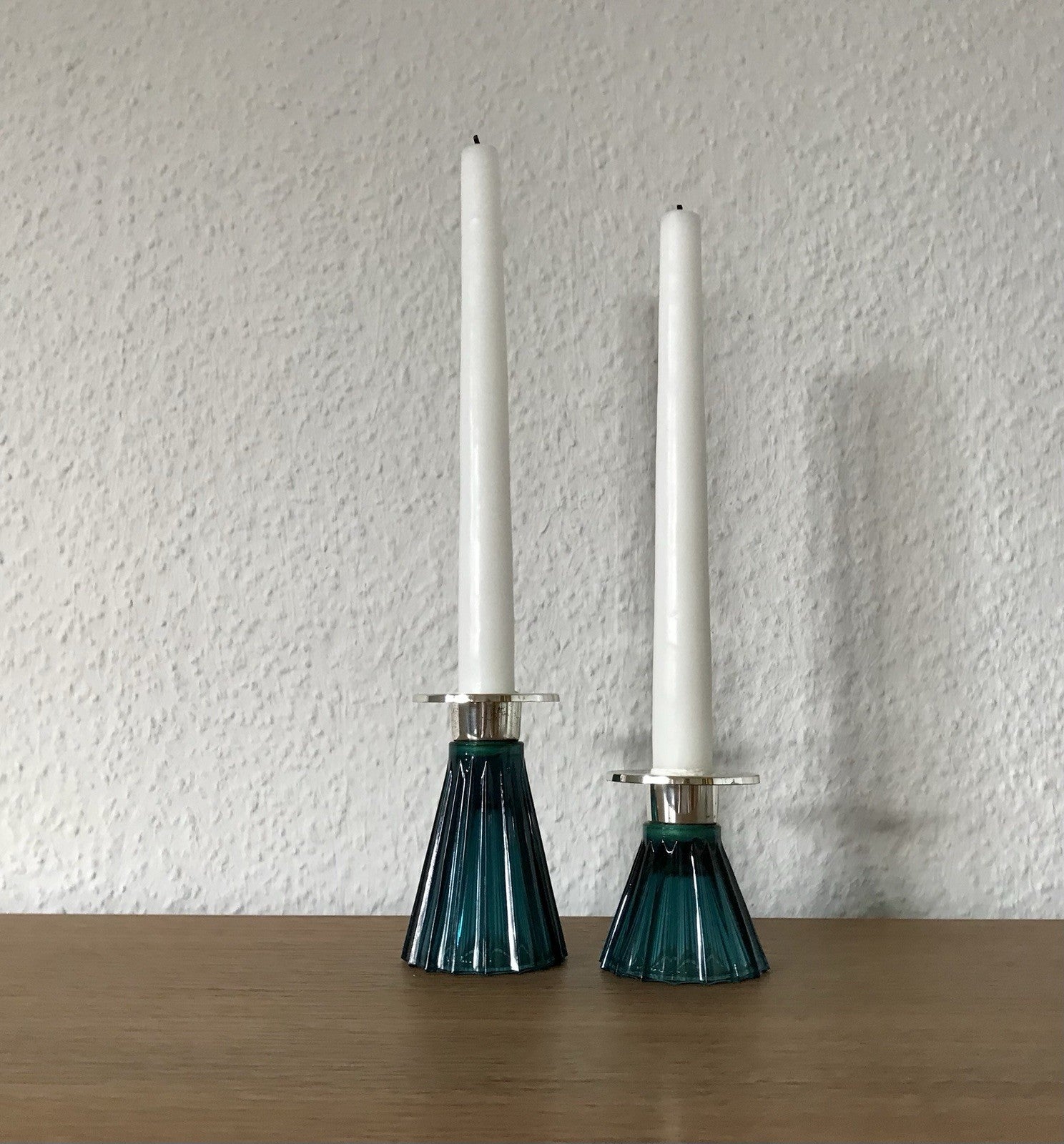 Vintage alt WMF 2 Leuchter Glas türkis versilbert Wagenfeld Ära