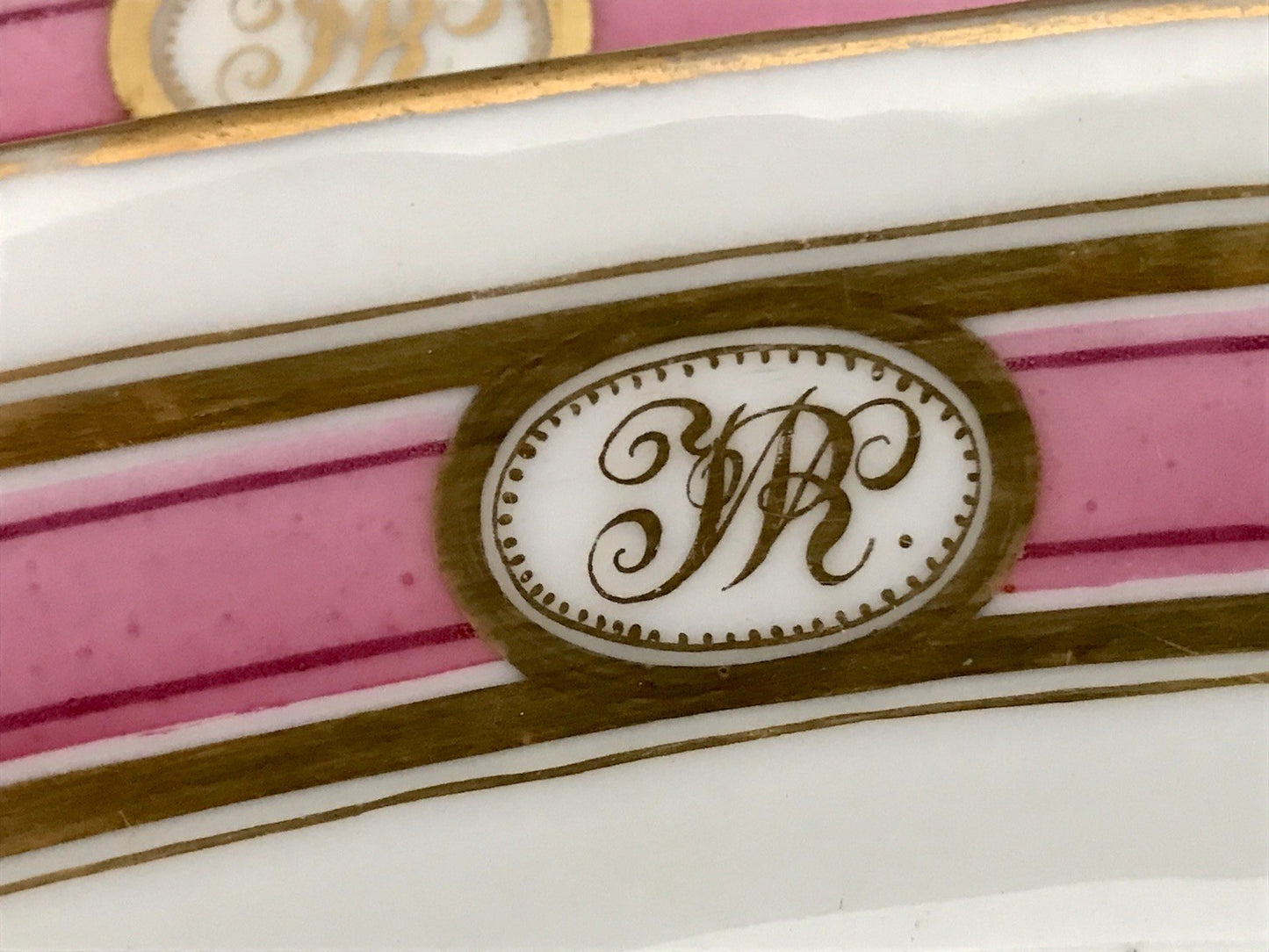 Antik Biedermeier Porzellan 1 Schiffchen Schale  ~1845 Ligatur Monogramm JR