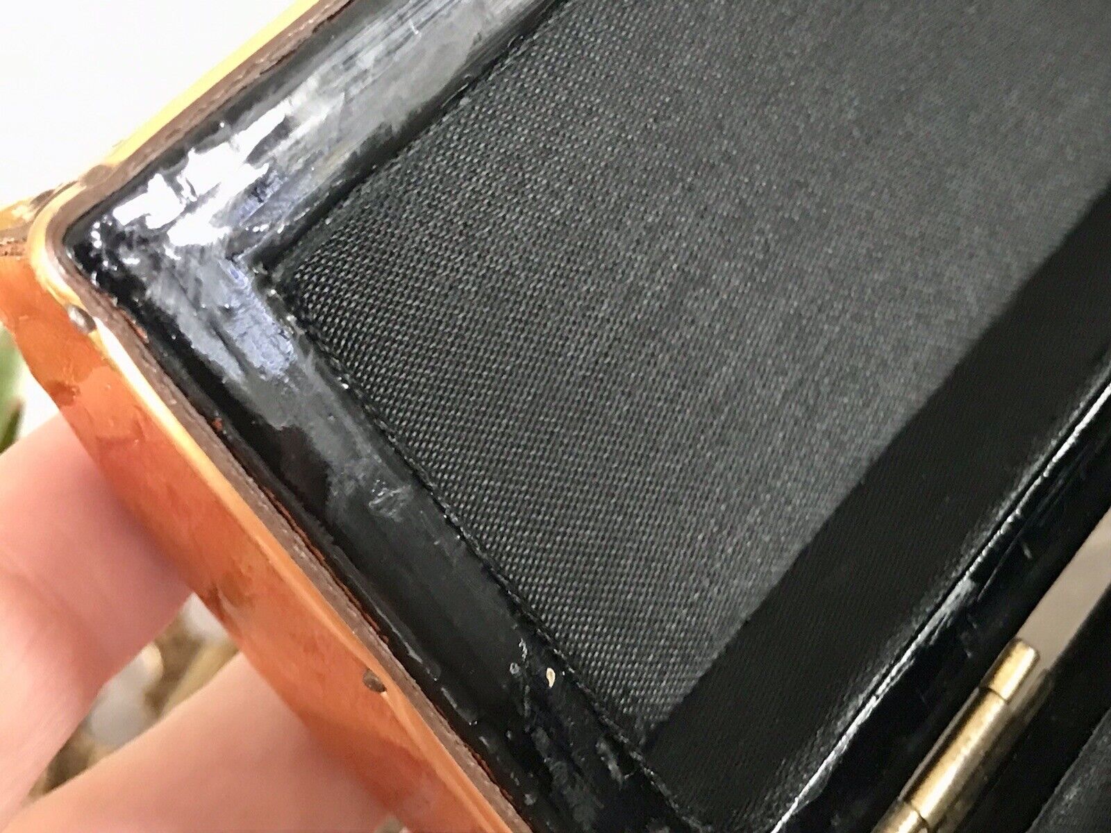 Vintage Schatulle Schmuckdose Dose Kästchen Leder bezogen Cognac