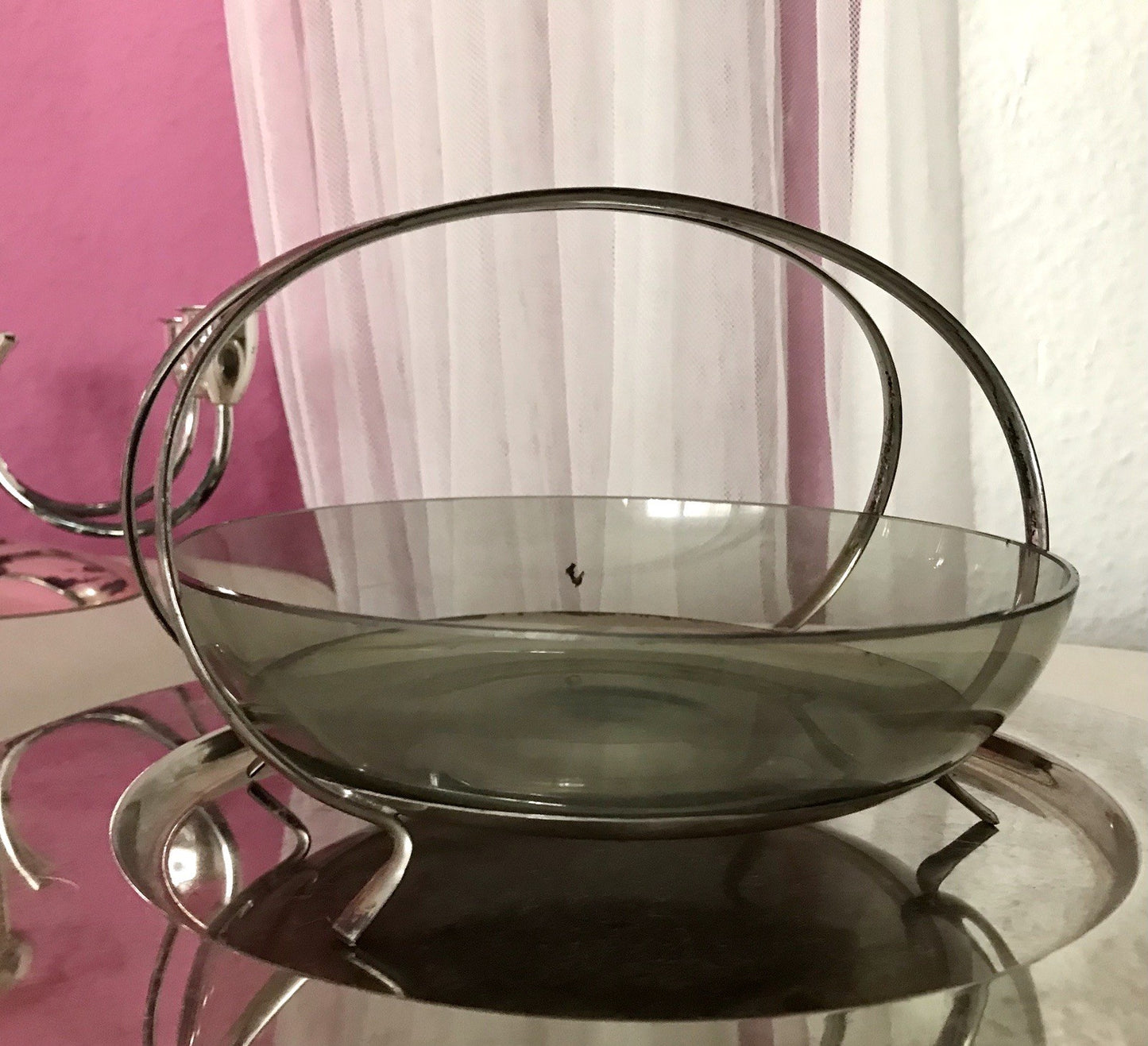 WMF ? Vintage Schale versilbert 50er 60er Mid Century Rauchglas Einsatz MCM