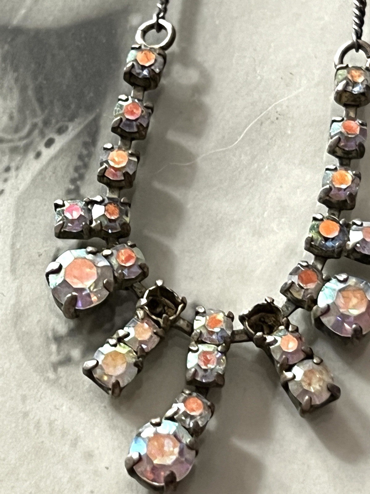 Vintage Antik? 835 Silber Collier Halskette Aurora Borealis? Steine