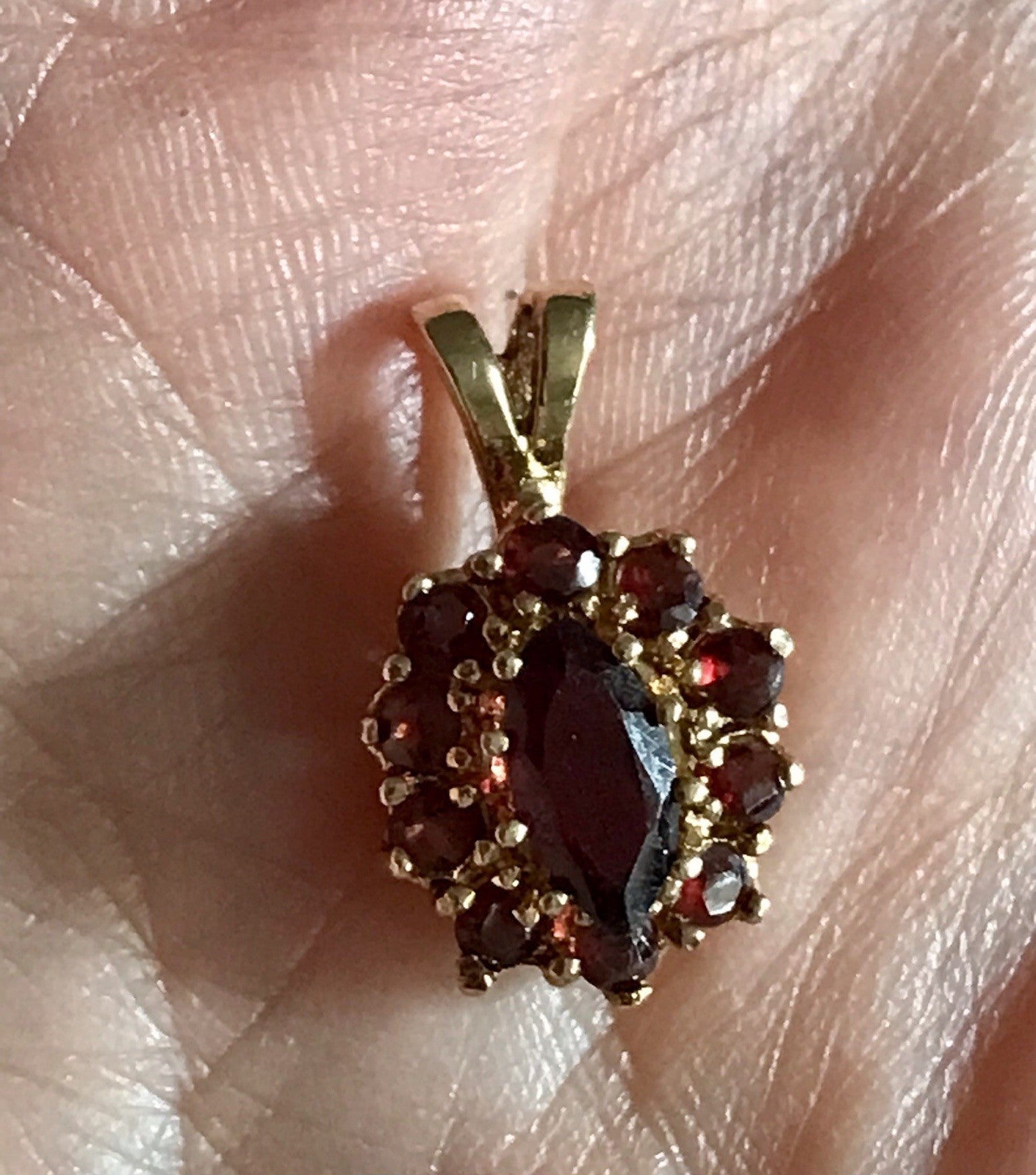 Vintage Edel Anhänger Kettenanhänger Silber vergoldet 835 SUPER Granatsteine