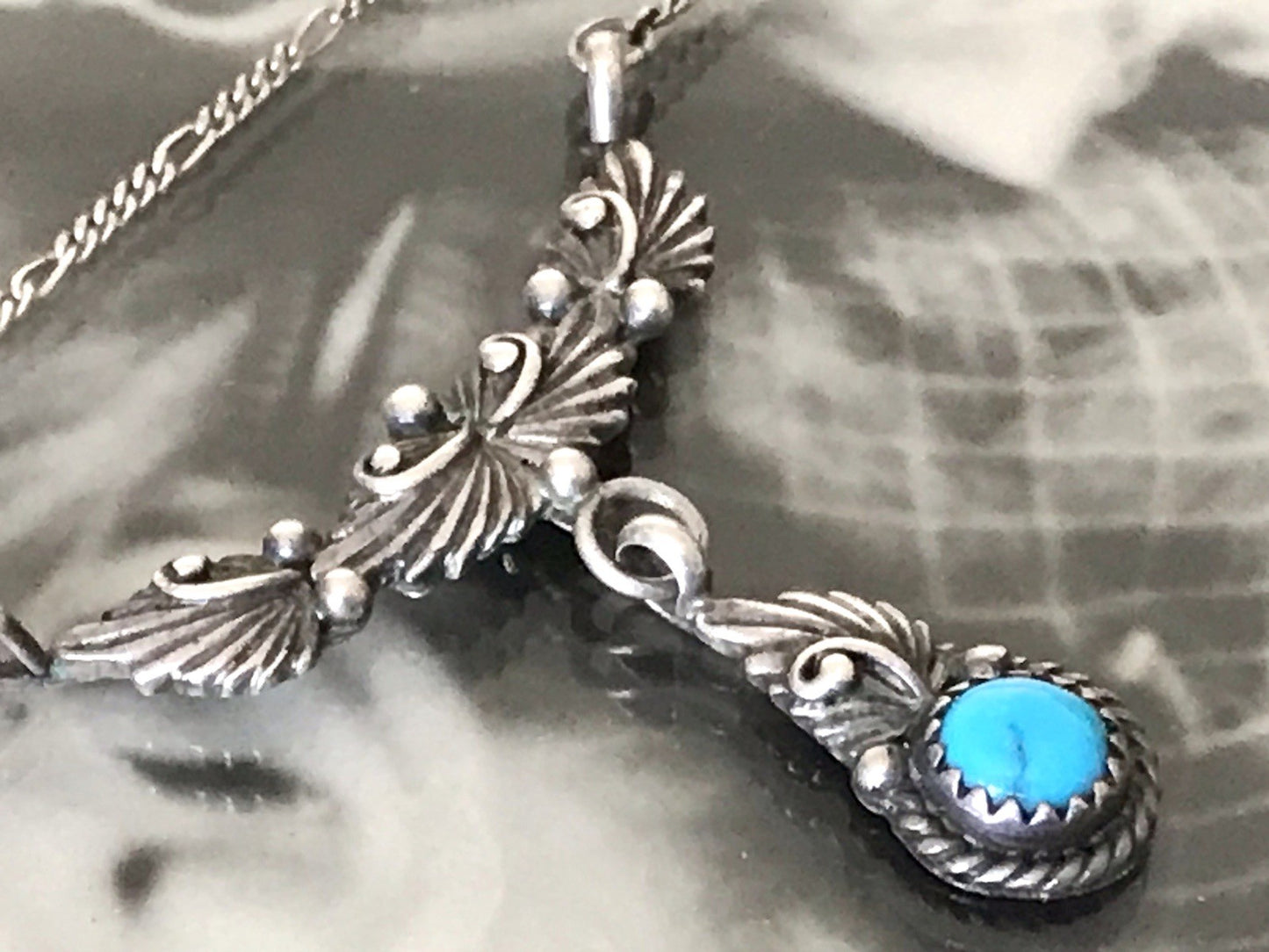 Antik alt 925 Sterling Silber Collier Halskette Türkis