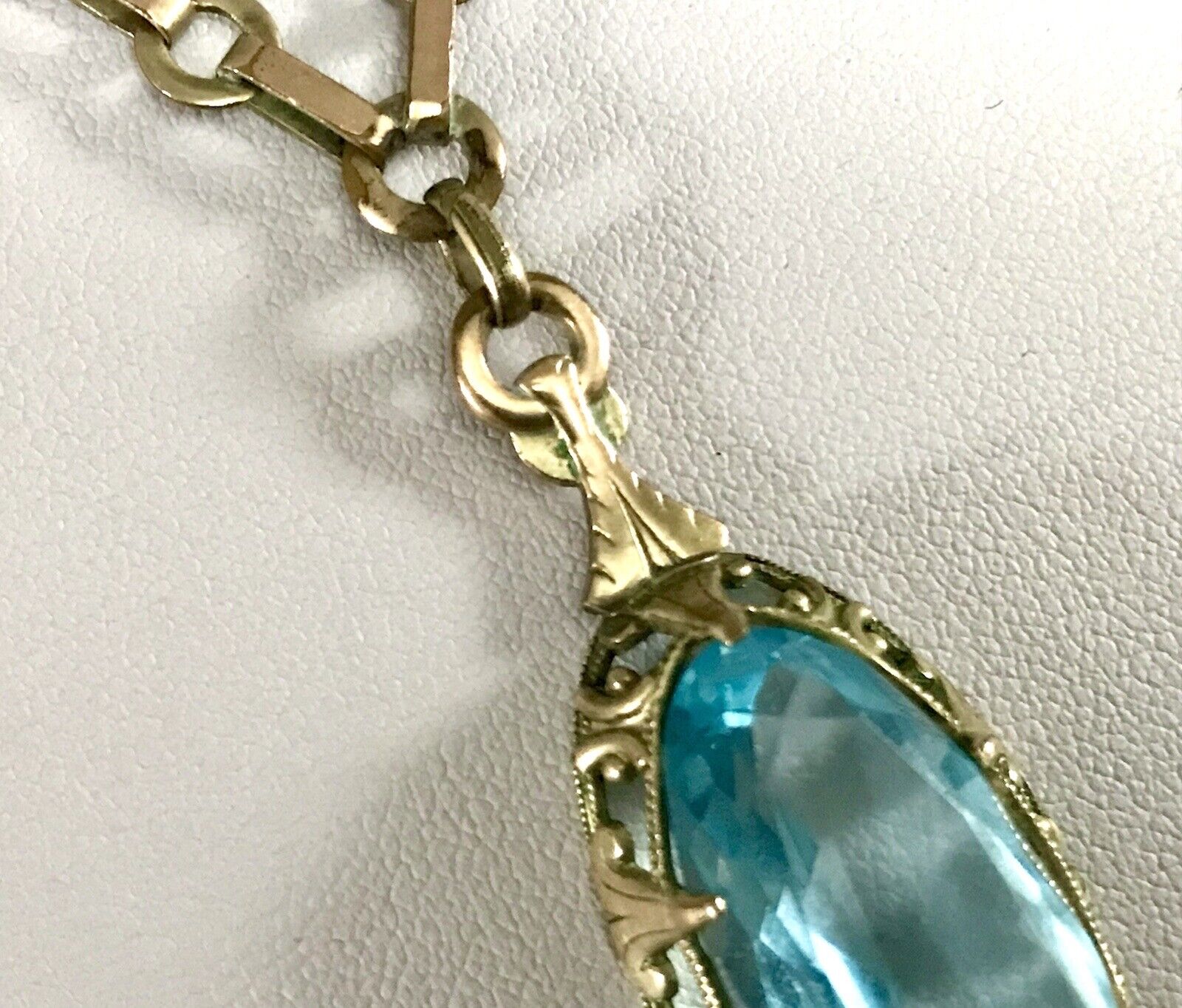Antik Jugendstil Collier Halskette blauer Stein Anhänger Amerik. Doublè  A. Daub