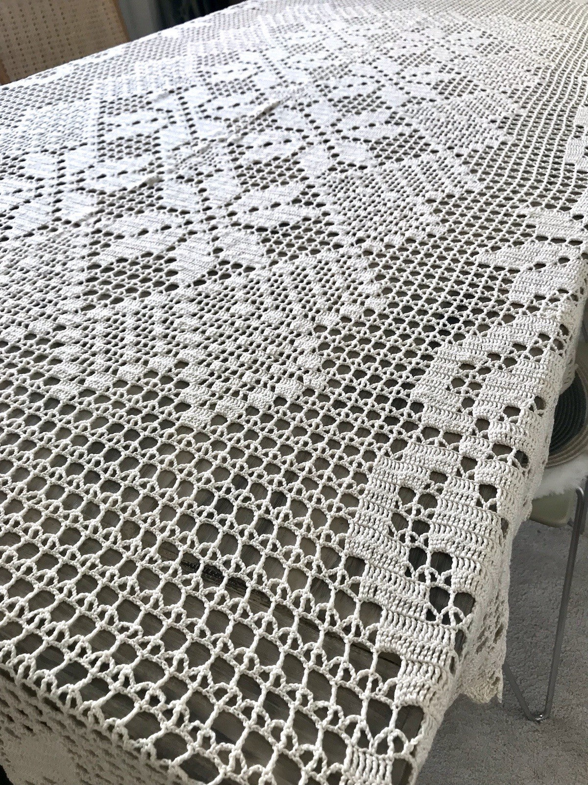 Antik Häkelspitze Tischdecke gehäkelt Creme Baumwolle Spitze Landhaus 170x145