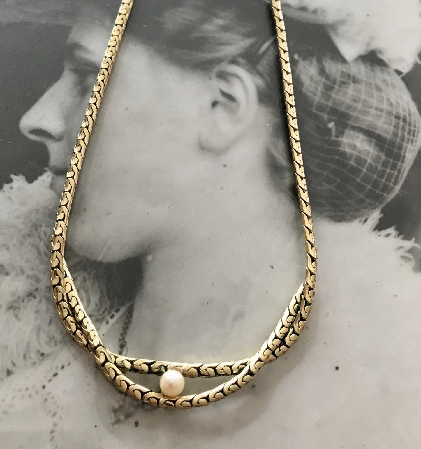 Alt Vintage Amerik. Doublè vergoldet Collier Halskette Perle