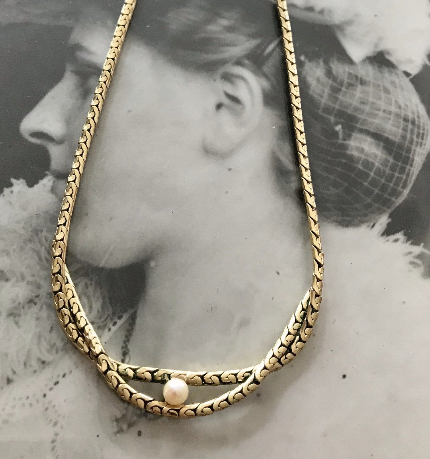 Alt Vintage Amerik. Doublè vergoldet Collier Halskette Perle