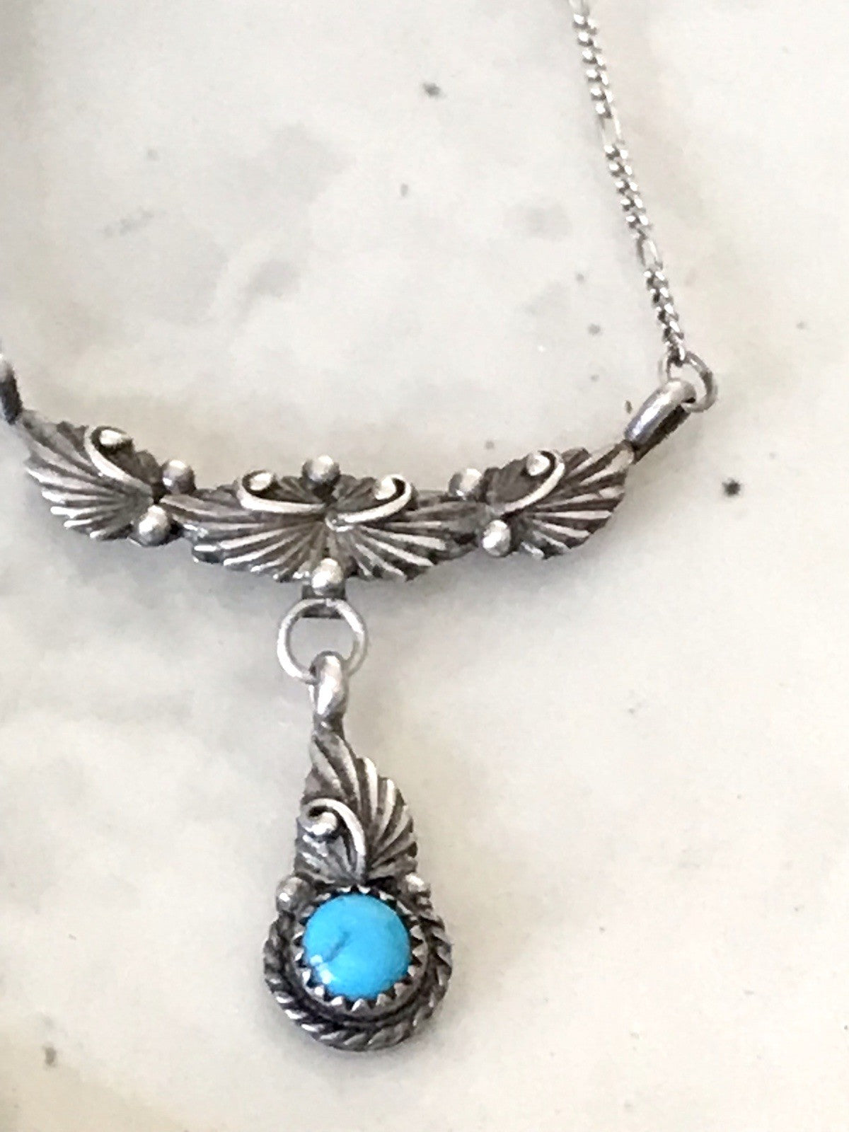 Antik alt 925 Sterling Silber Collier Halskette Türkis