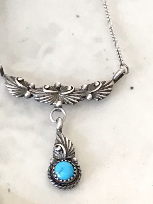 Antik alt 925 Sterling Silber Collier Halskette Türkis
