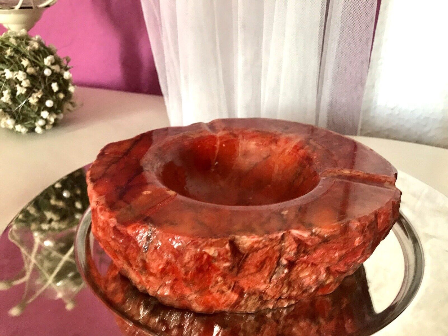 Vintage Aschenbecher Ascher roter Alabaster Romano Bianci 70er Design Klassiker