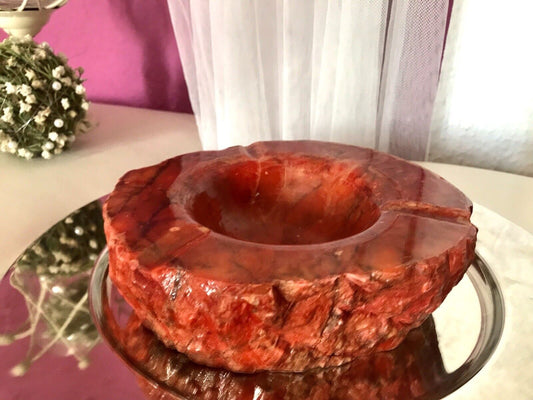 Vintage Aschenbecher Ascher roter Alabaster Romano Bianci 70er Design Klassiker