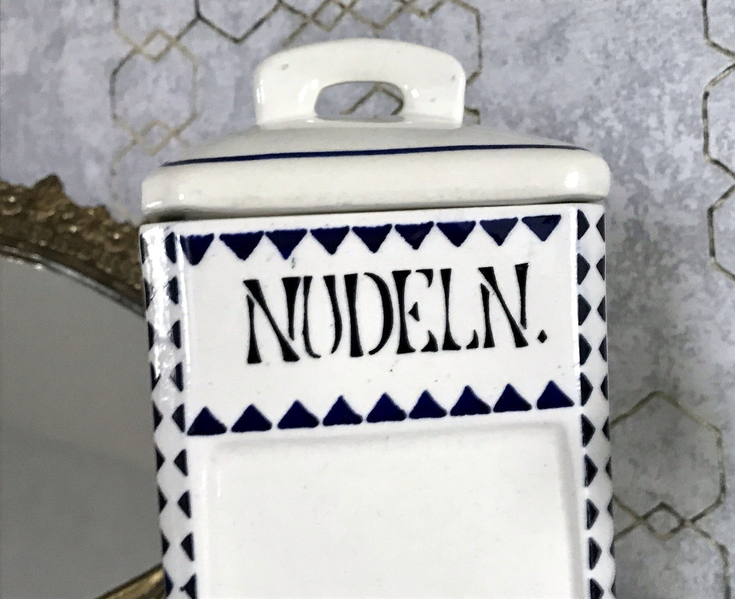 Antik Jugendstil Vorratsgefäß Nudeln Gefäß Vorratsdose weiß Porzellan creme blau