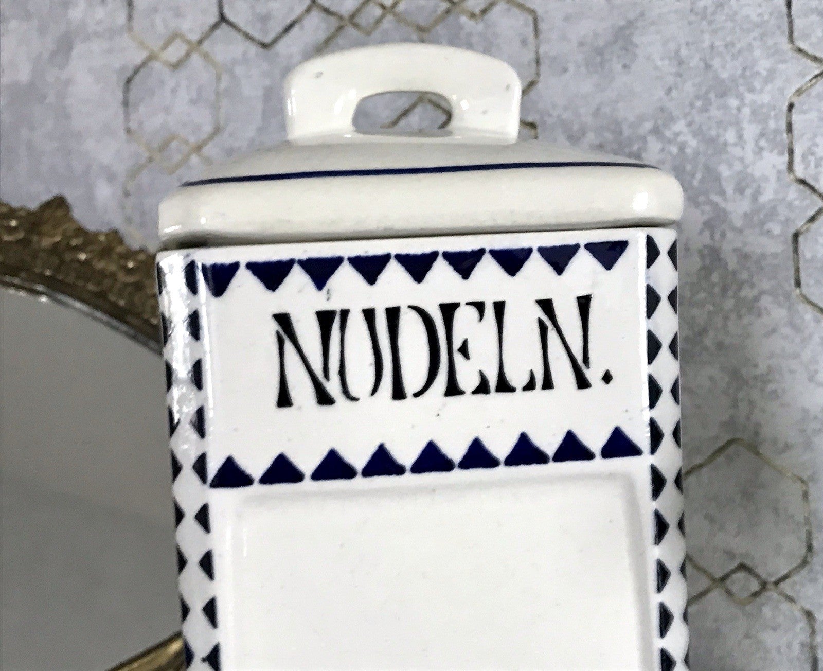 Antik Jugendstil Vorratsgefäß Nudeln Gefäß Vorratsdose weiß Porzellan creme blau