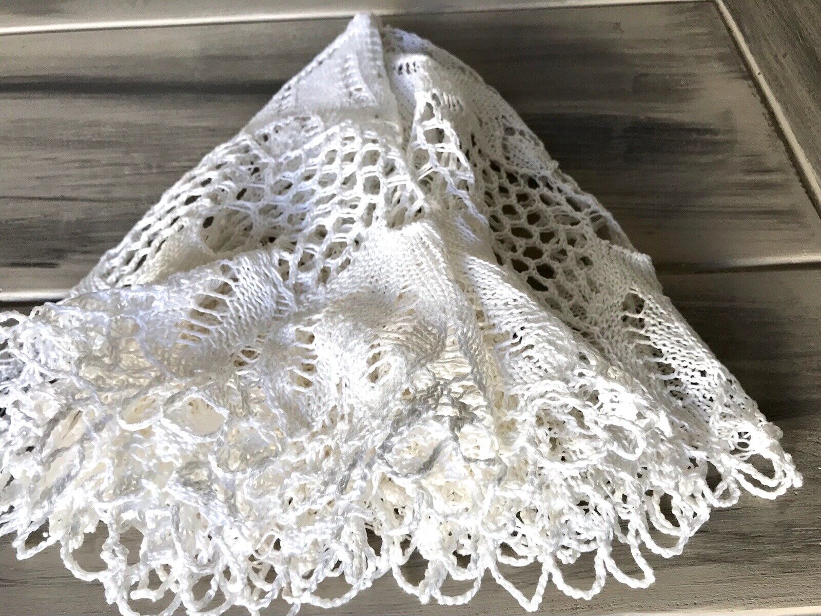 Antik alt Spitze weiß Tischdecke rund 57 cm Baumwolle gestrickt  So Schön!