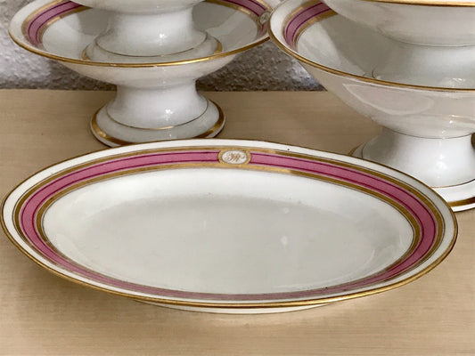 Antik Biedermeier Porzellan 1 ovale Schale  ~1845 Ligatur Monogramm JR