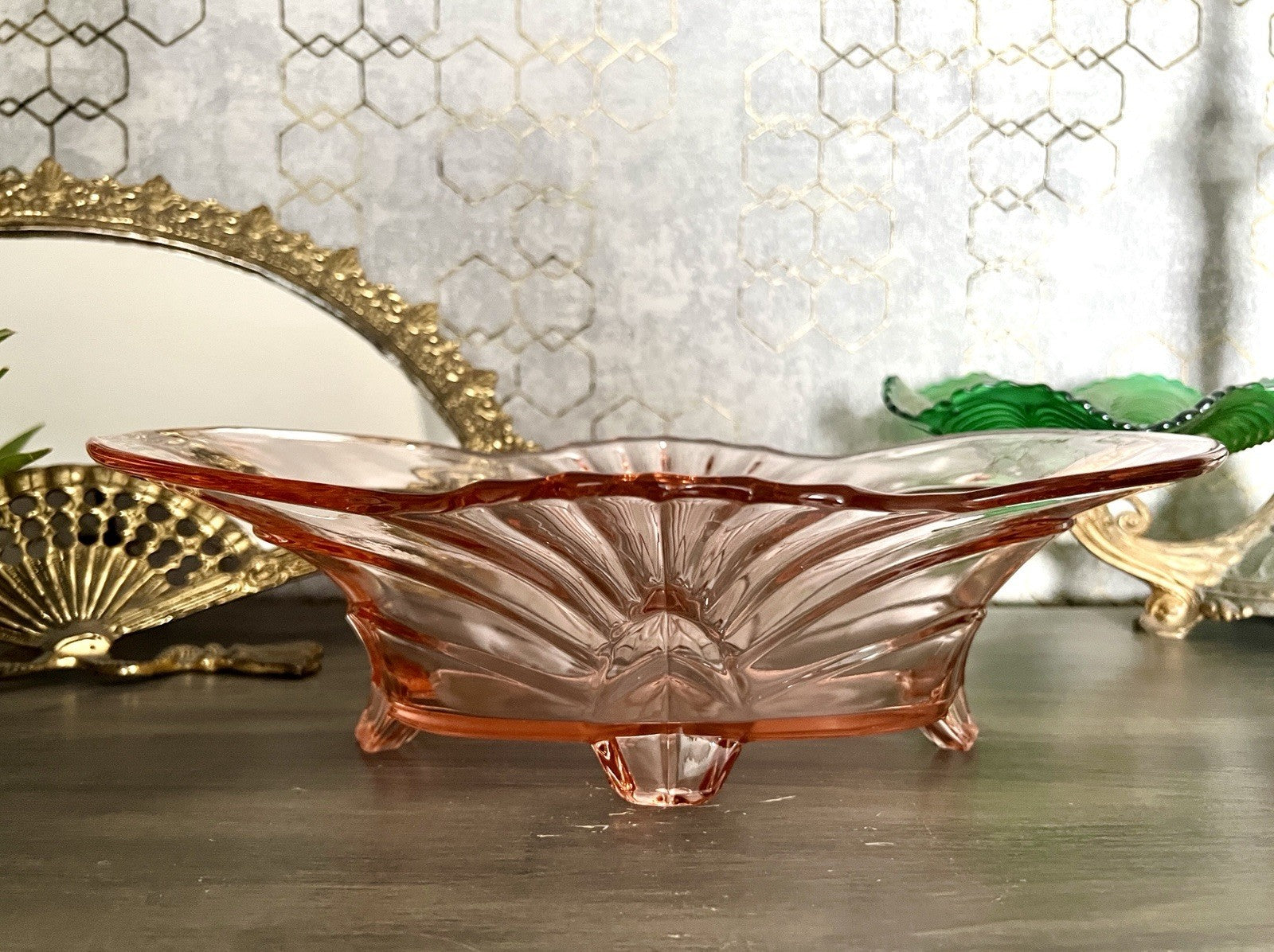 Antik Jardiniere Brockwitz Rosalin Rosa Art Déco Schale Pressglas Glasschale