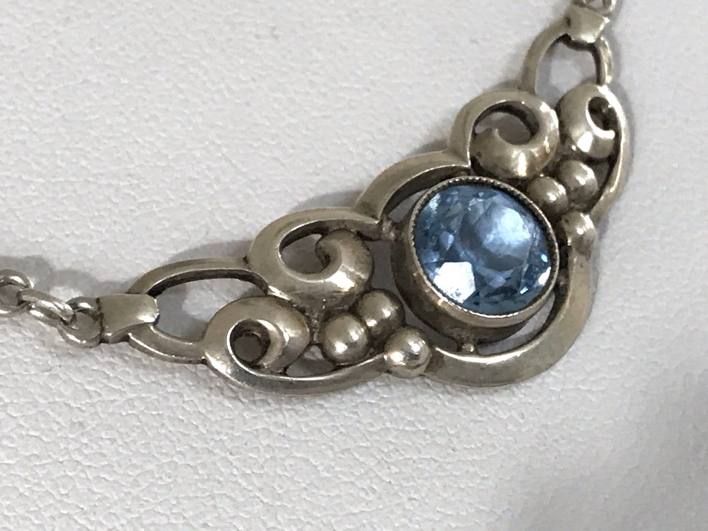 Antik 835 Sterling Silber Collier Halskette Kette Blauer Stein FBM