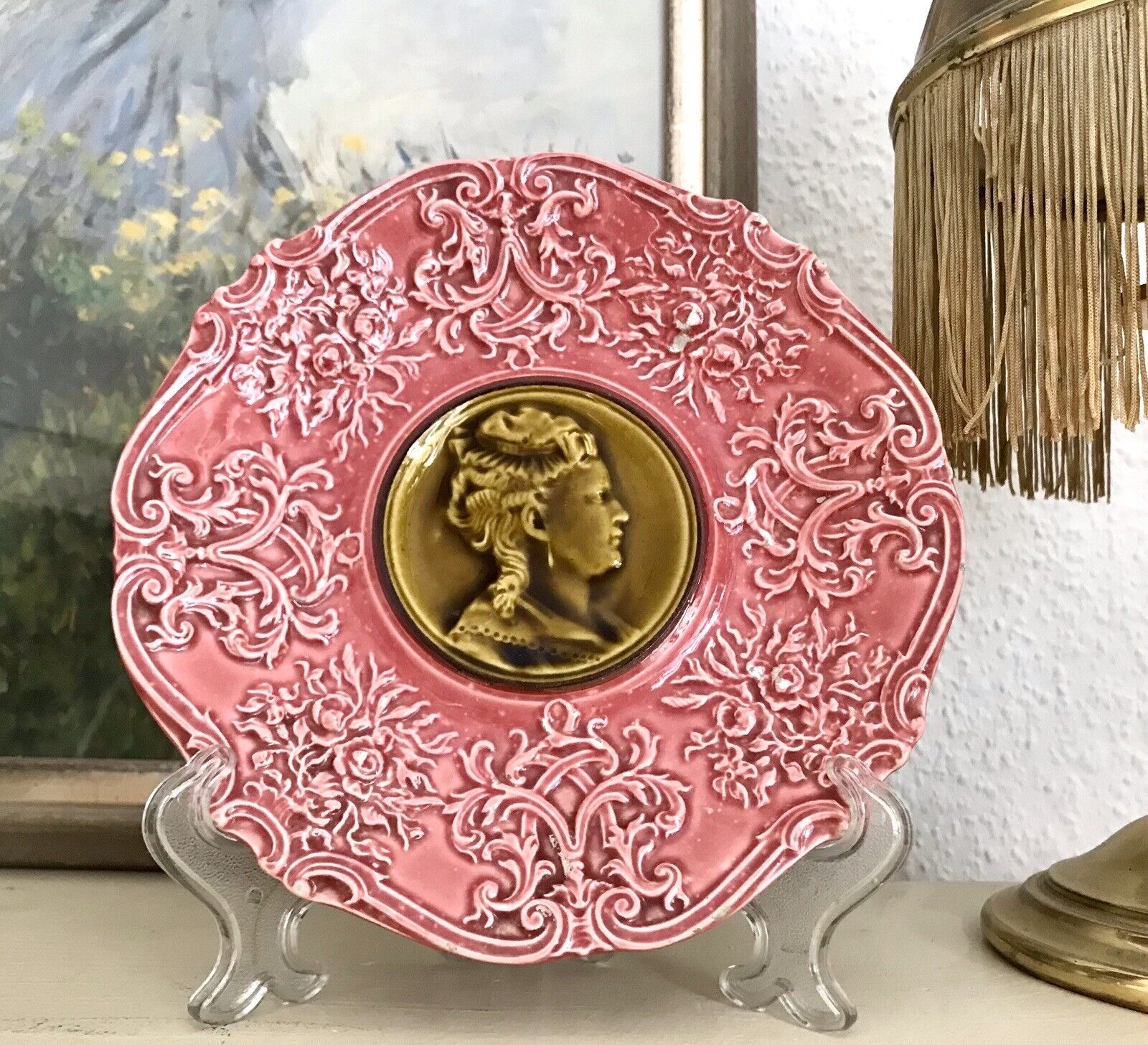 Villeroy&Boch Antik Keramik Majolika Teller Zierteller Schale Frau Torso rosa