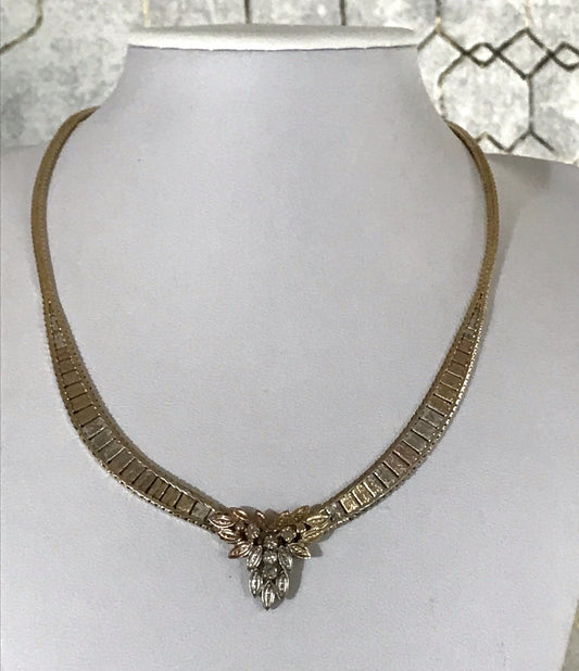 Vintage Edel Tricolore 925 Silber teils vergoldet Collier Halskette Steine