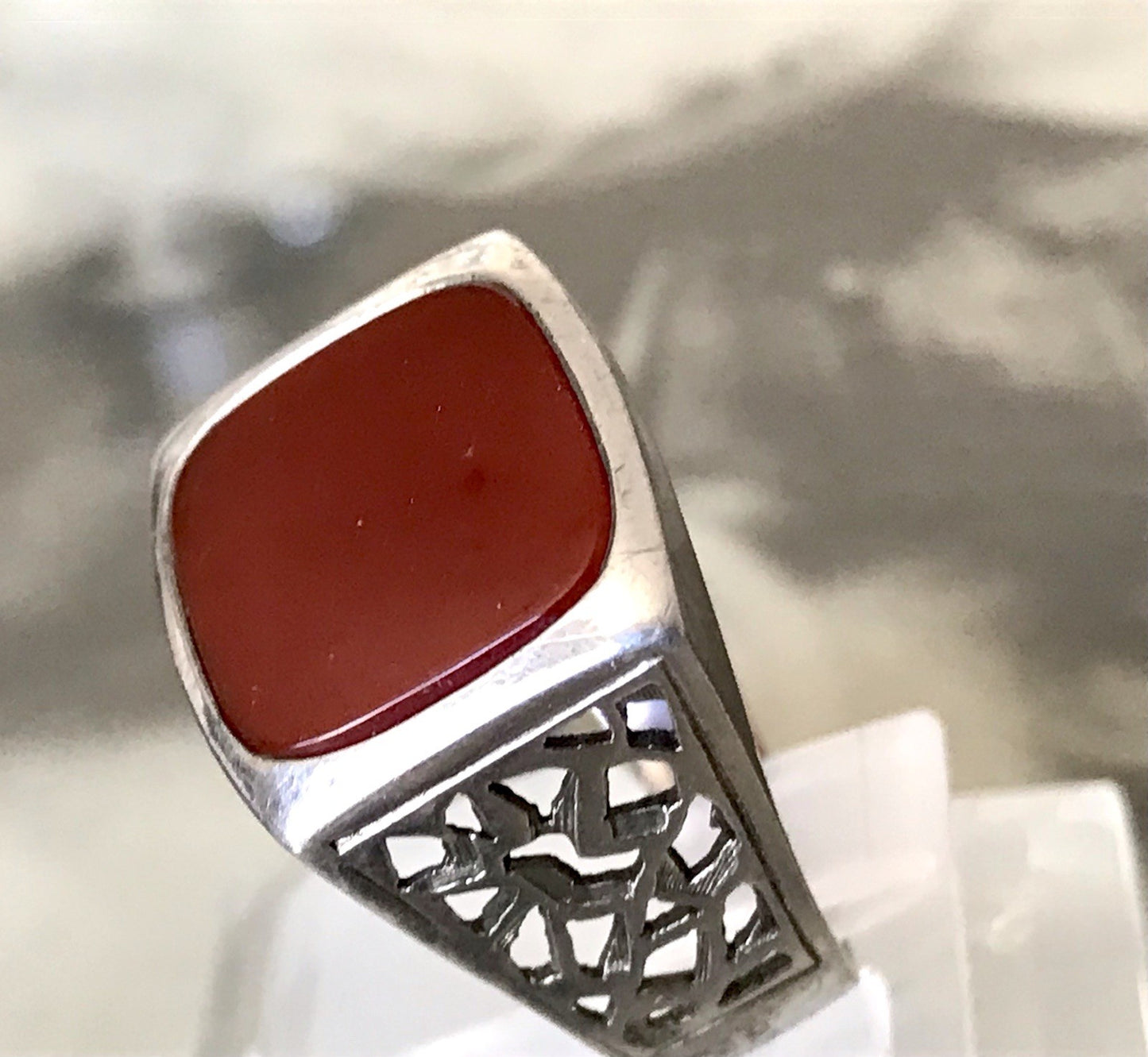 Antik alt Vintage Art Déco Herren RING Siegelring Karneol 835 Silber Gr.63