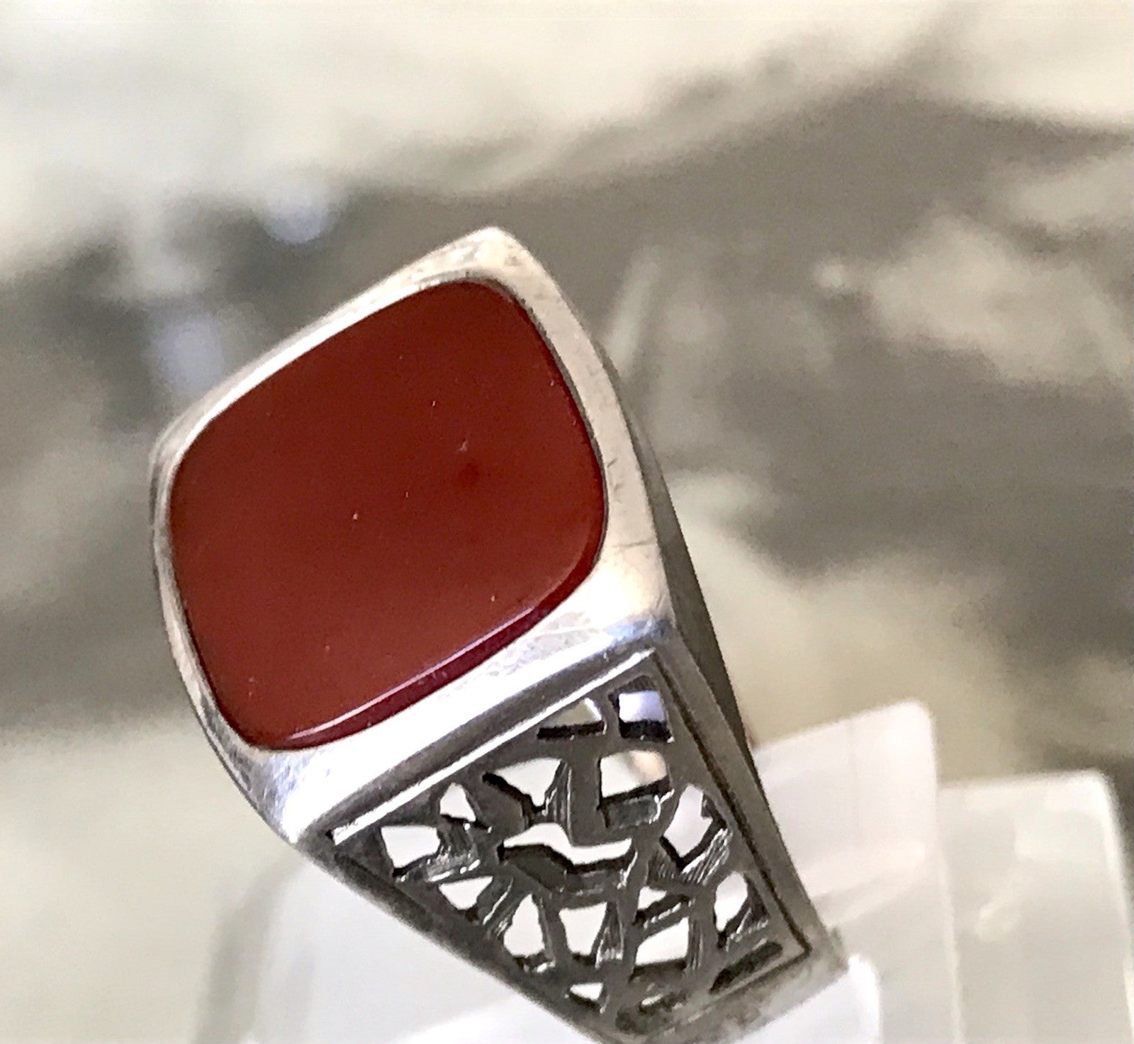 Antik alt Vintage Art Déco Herren RING Siegelring Karneol 835 Silber Gr.63