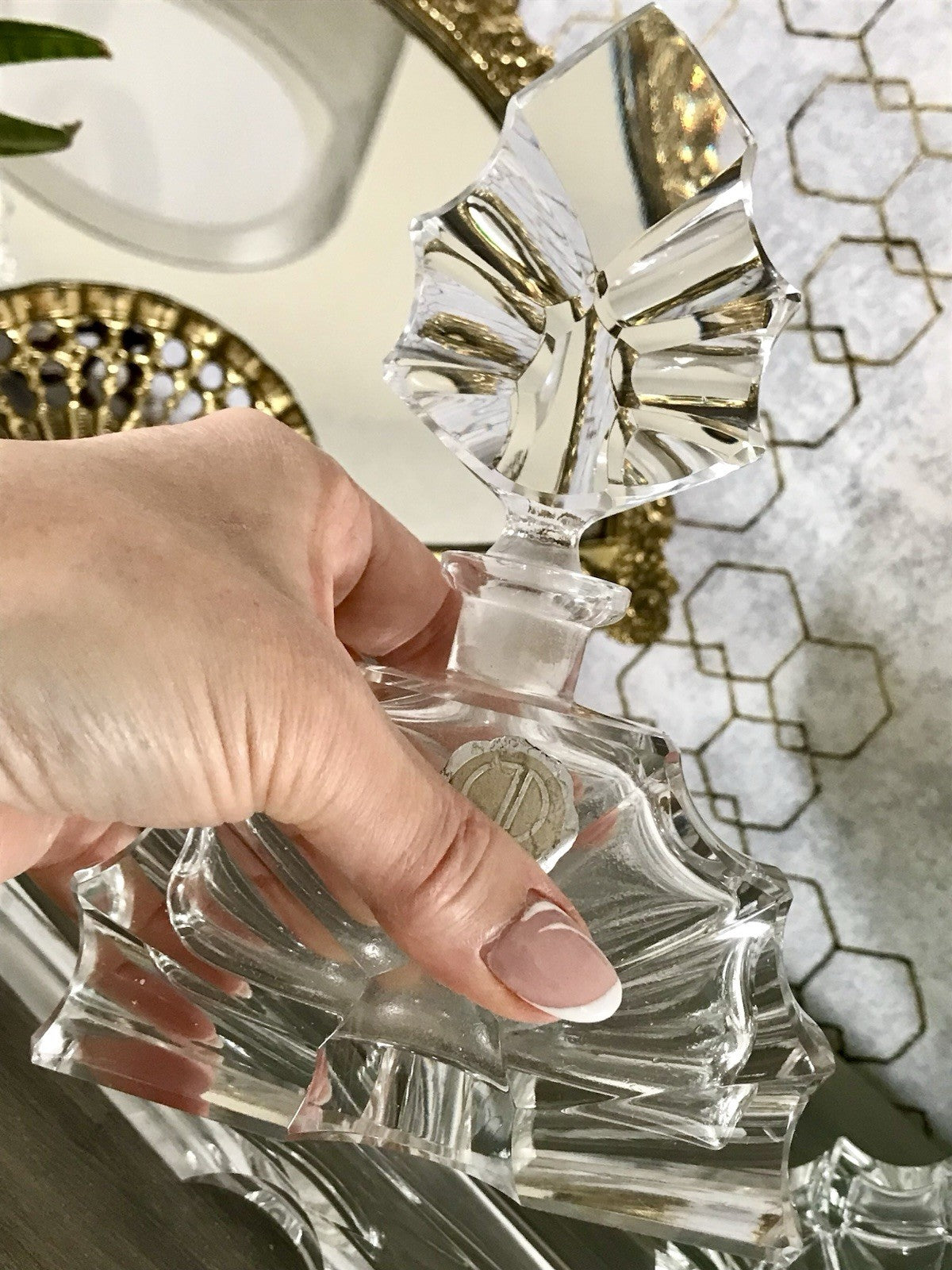 EDEL Art Déco antik 4Teile Kristallglas Frisiertisch  Garnitur Dose Flacon