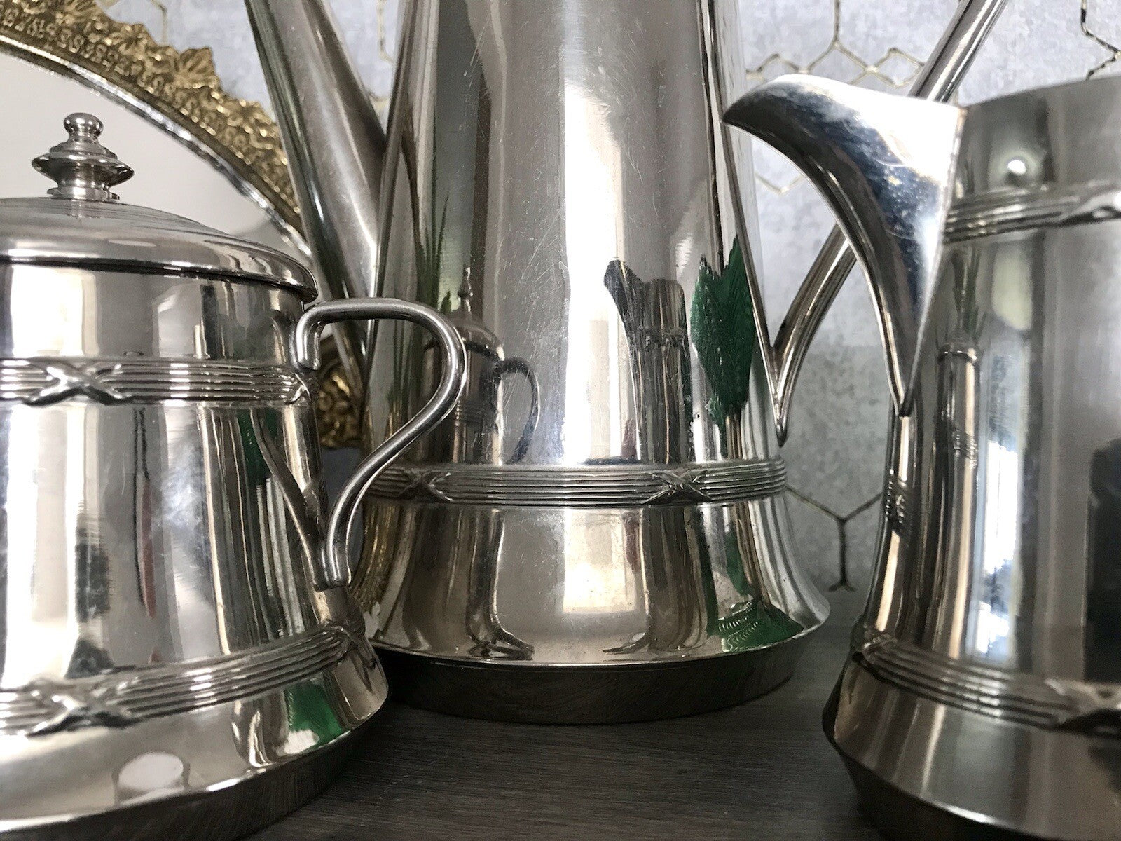 Antik Jugendstil Kaffee Kernstück Zuckerdose Rahmgießer Kanne vernickelt?