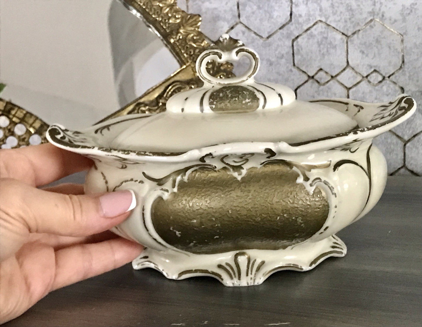 Antik Art Déco Porzellan Dose 02 Deckeldose Schatulle Bonboniere Neu-Tettau 1930