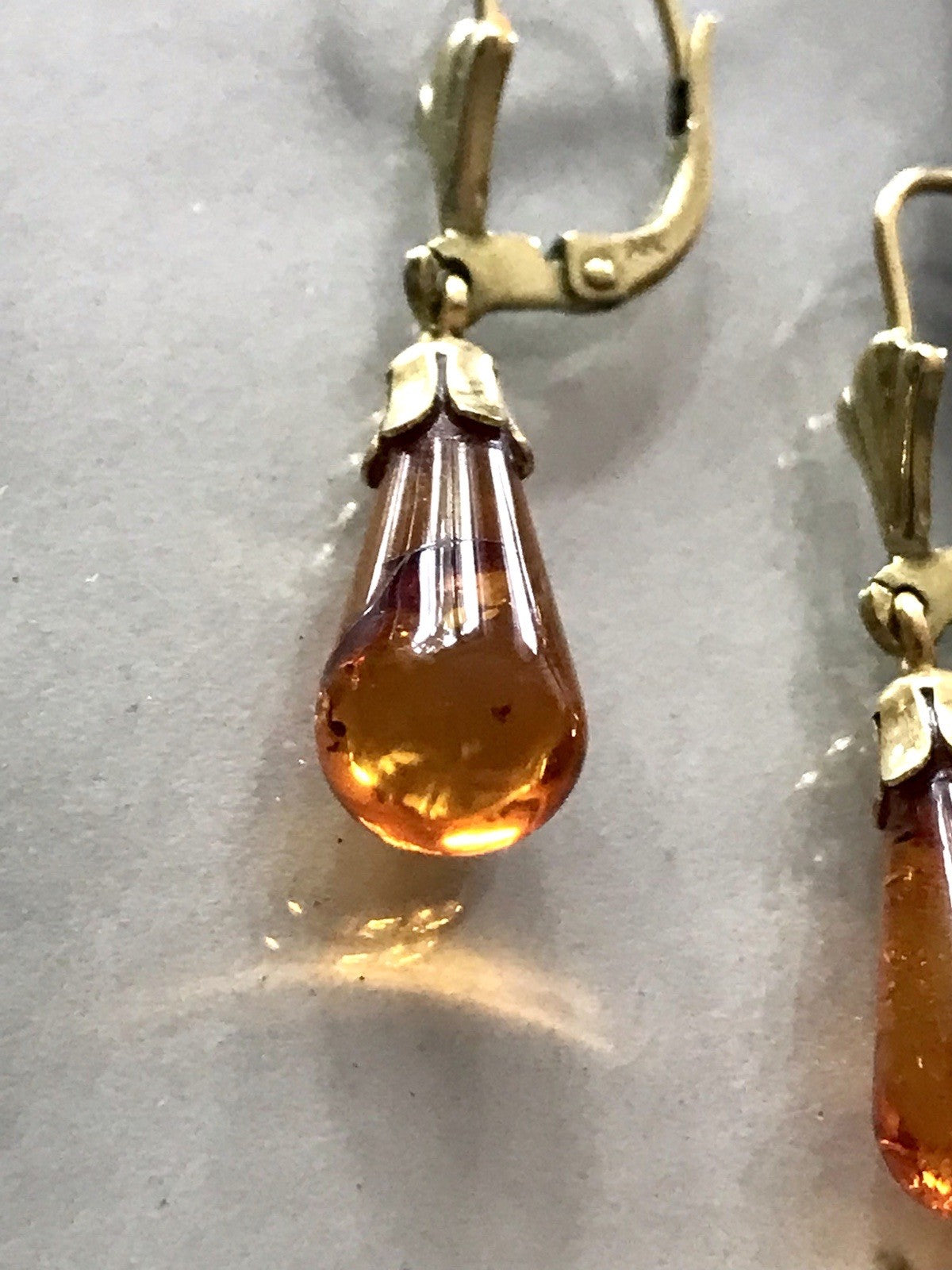 Antik Vintage Ohrhänger Ohrringe Pampel Bernstein ? DAMEN Amerik. Doublè