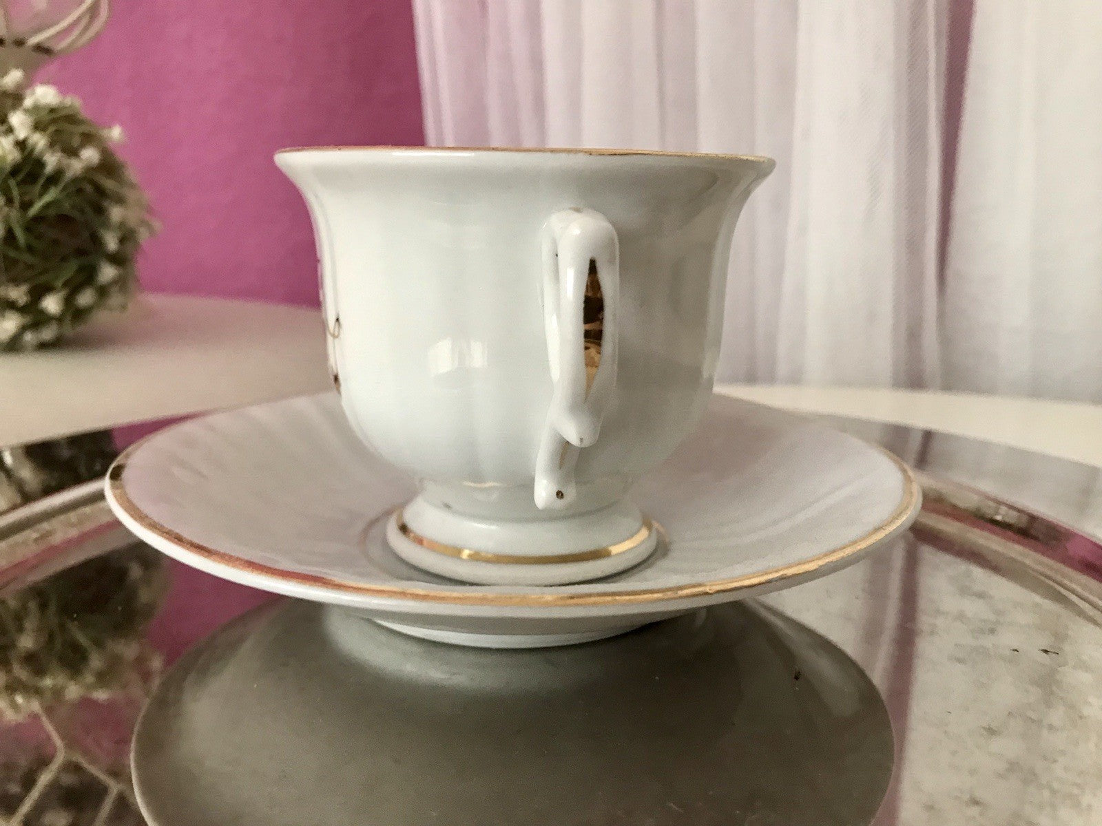 Antik Porzellan Andenken Becher Gedeck Sammeltasse Tasse „Zur Erinnerung“